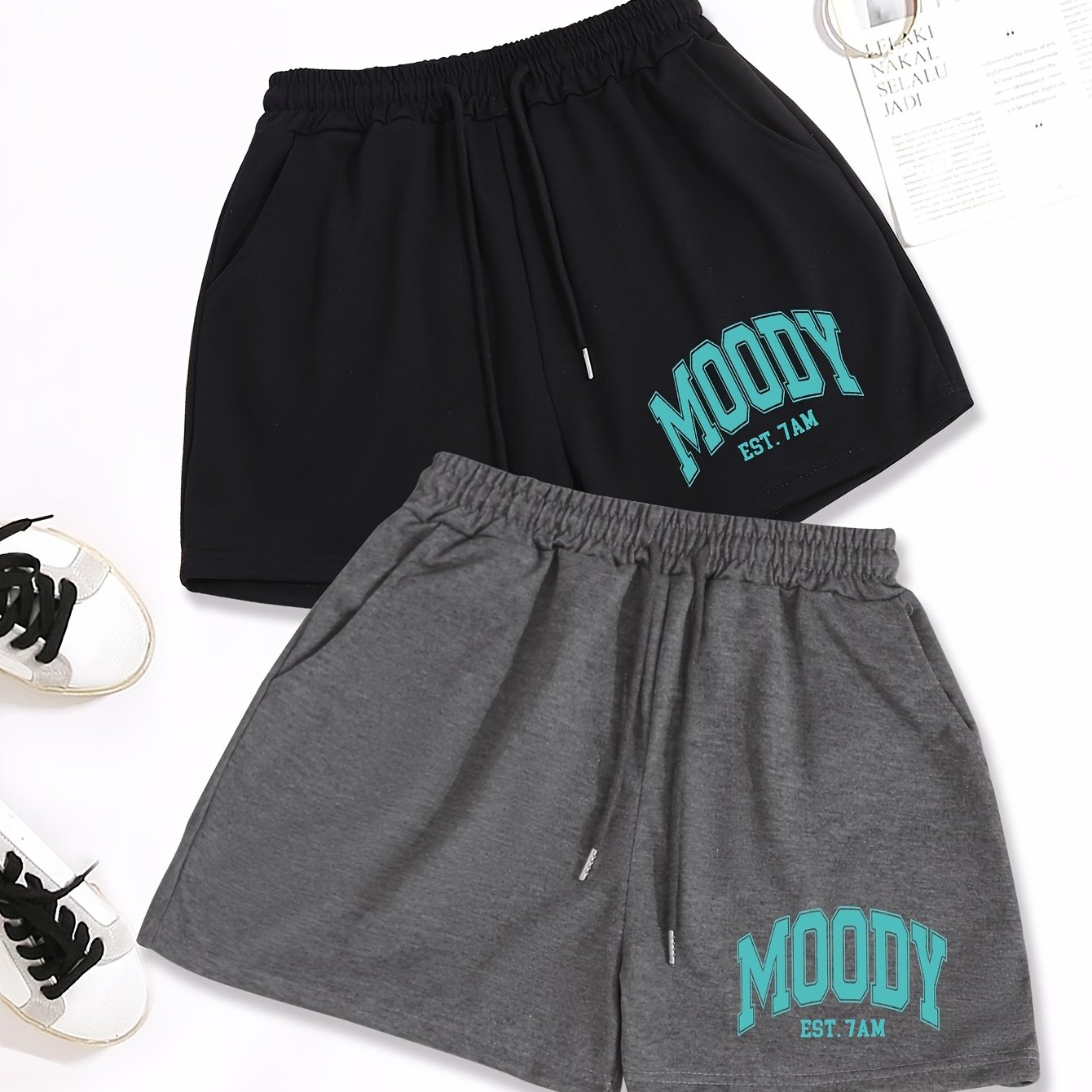 TEMU 2pcs, Letter Print Drawstring Shorts, Casual Shorts, Women's Clothing