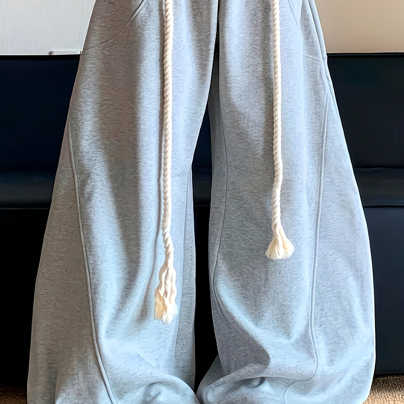 TEMU Men's Baggy Wide Leg Sweatpants With Drawstring Elastic Waist Casual Loose Track Pants With Pockets
