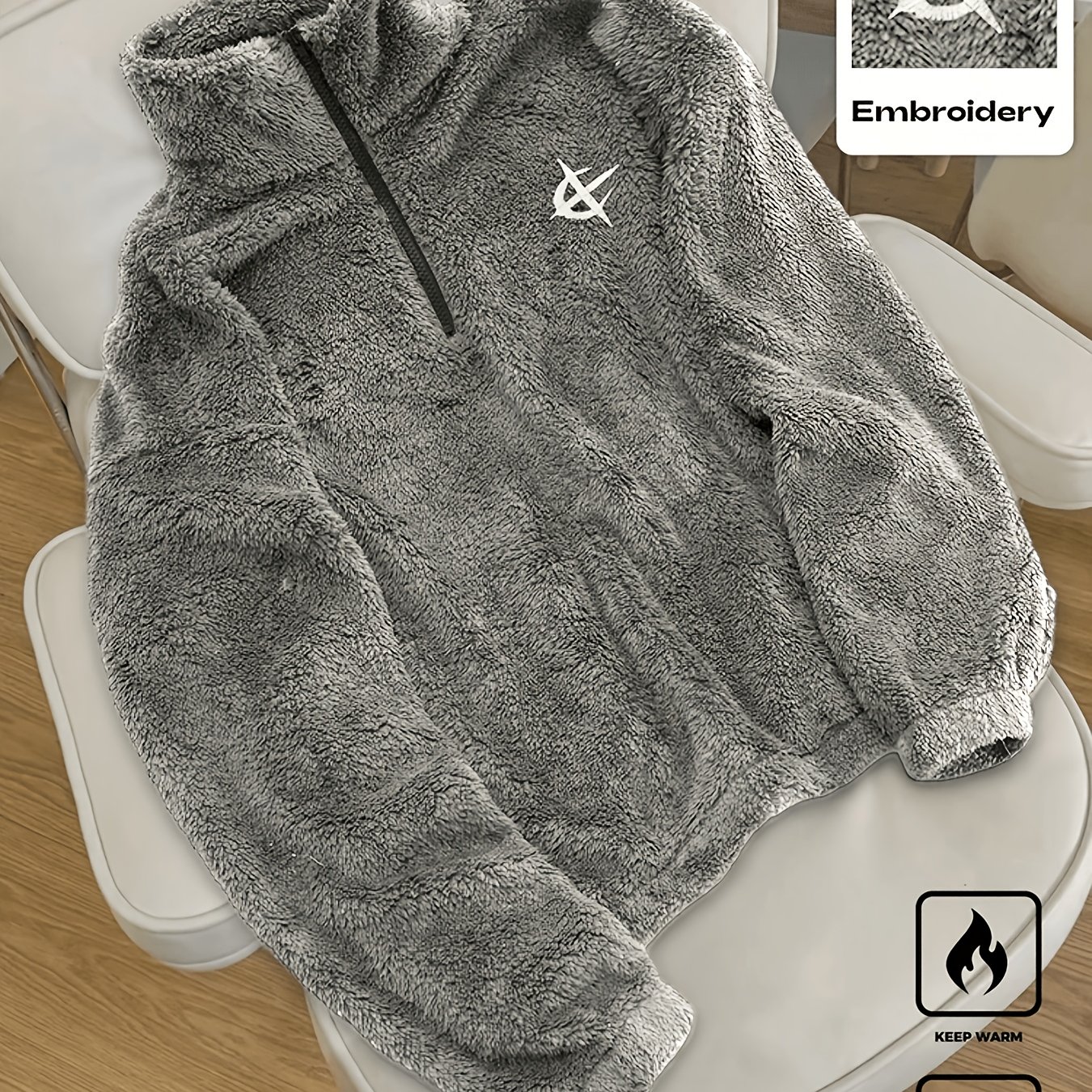 TEMU 1 stuk heren pullover sweatshirt met kwartrits, donkergrijs, herfst, streetwear, geborduurd ontwerp, casual sport- & woon-werkverkeer