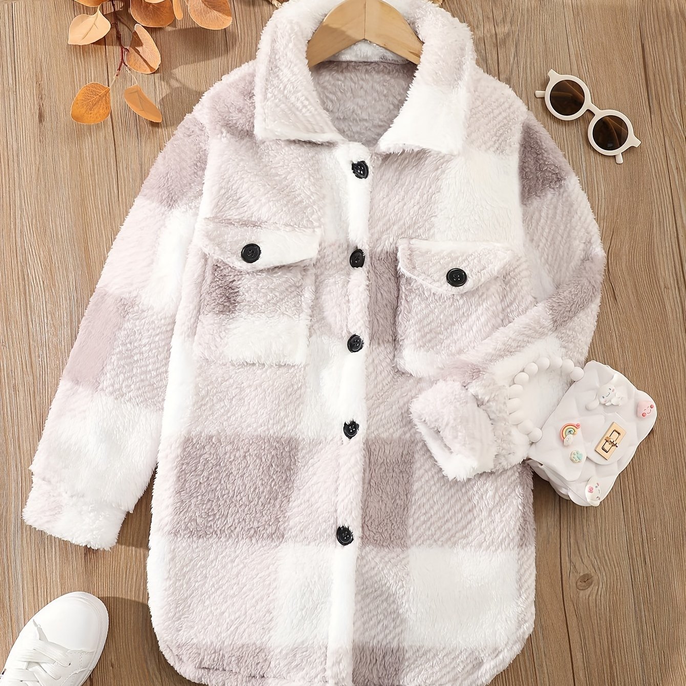 Image of Girls' Fashion Mid-length Double-faced Fleece Print Autumn Winter Coat