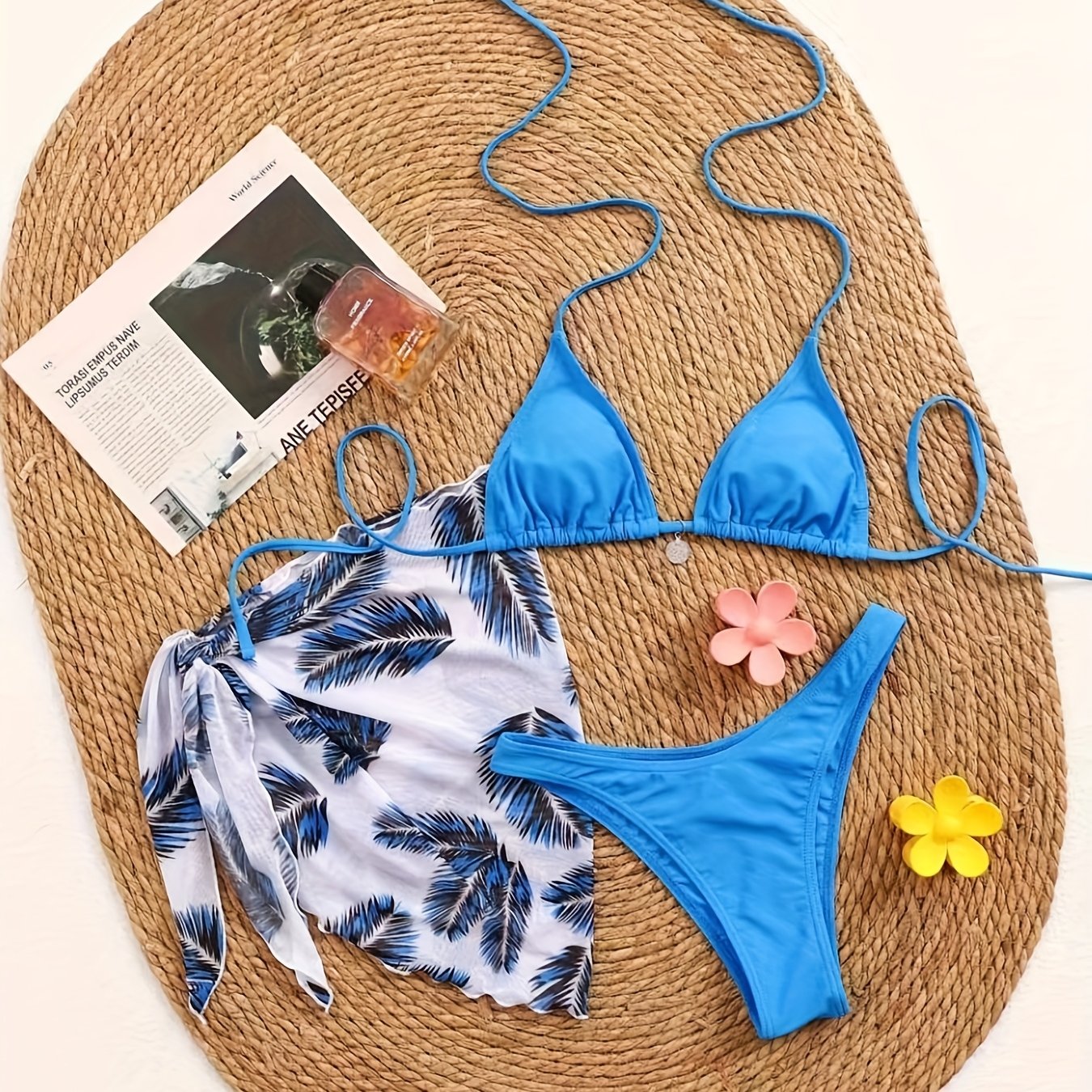 TEMU Conjunto de Vestido de Chifón Bikini en Colores Morandi para Mujer