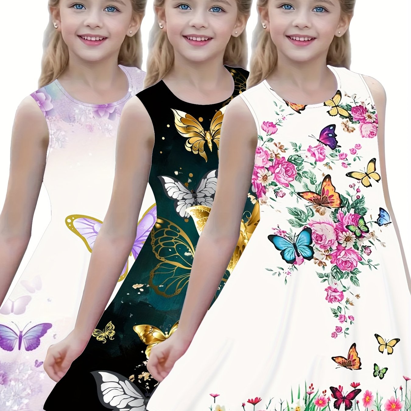 3pcs Three-piece Set For Girls, Sleeveless Summer Casual Dress