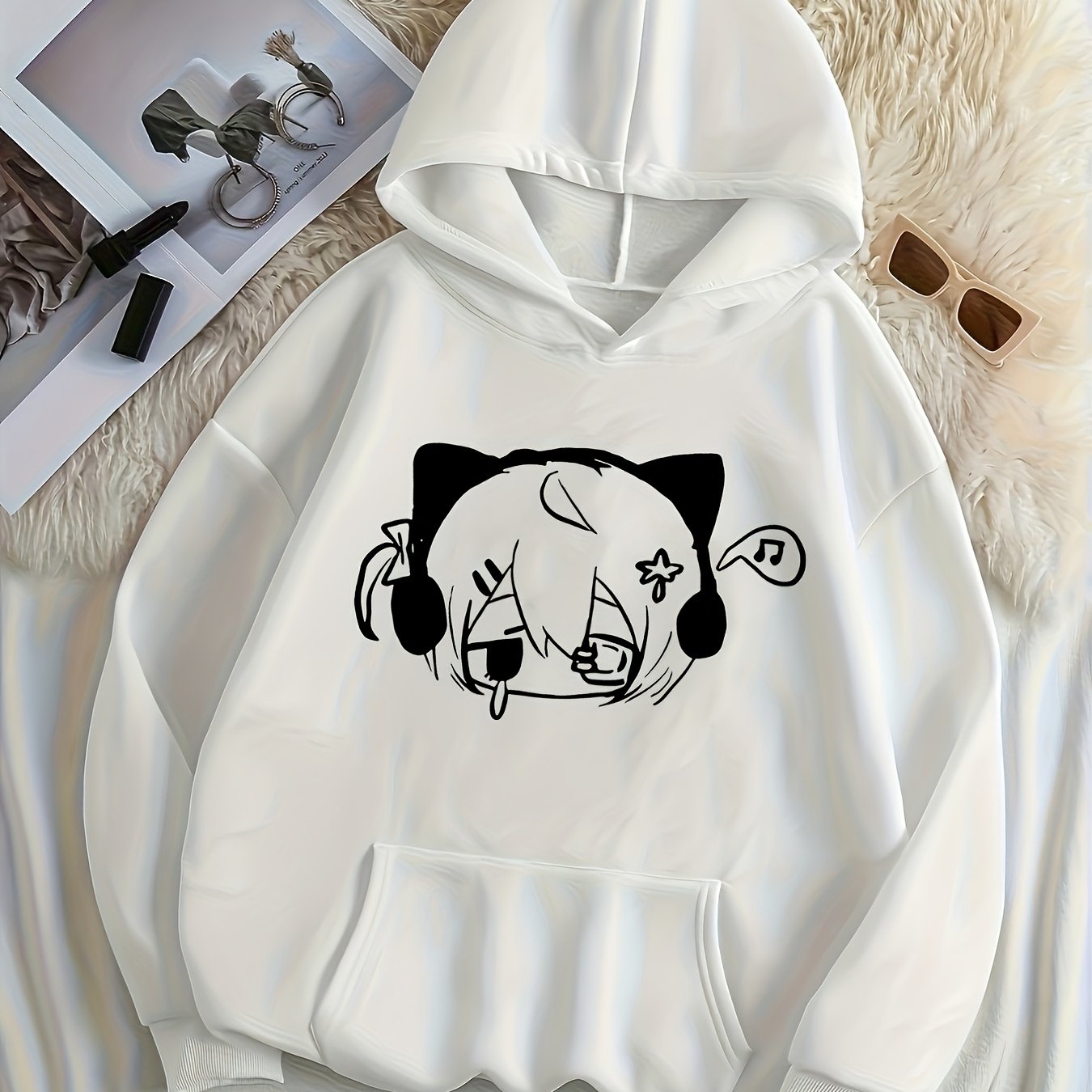 TEMU D92 - Women' Style Comfortable Fashion Autumn And Winter Hoodie, Cute Y2k Printed Anime Design, Japanese Pattern, Versatile Casual Printed Retro