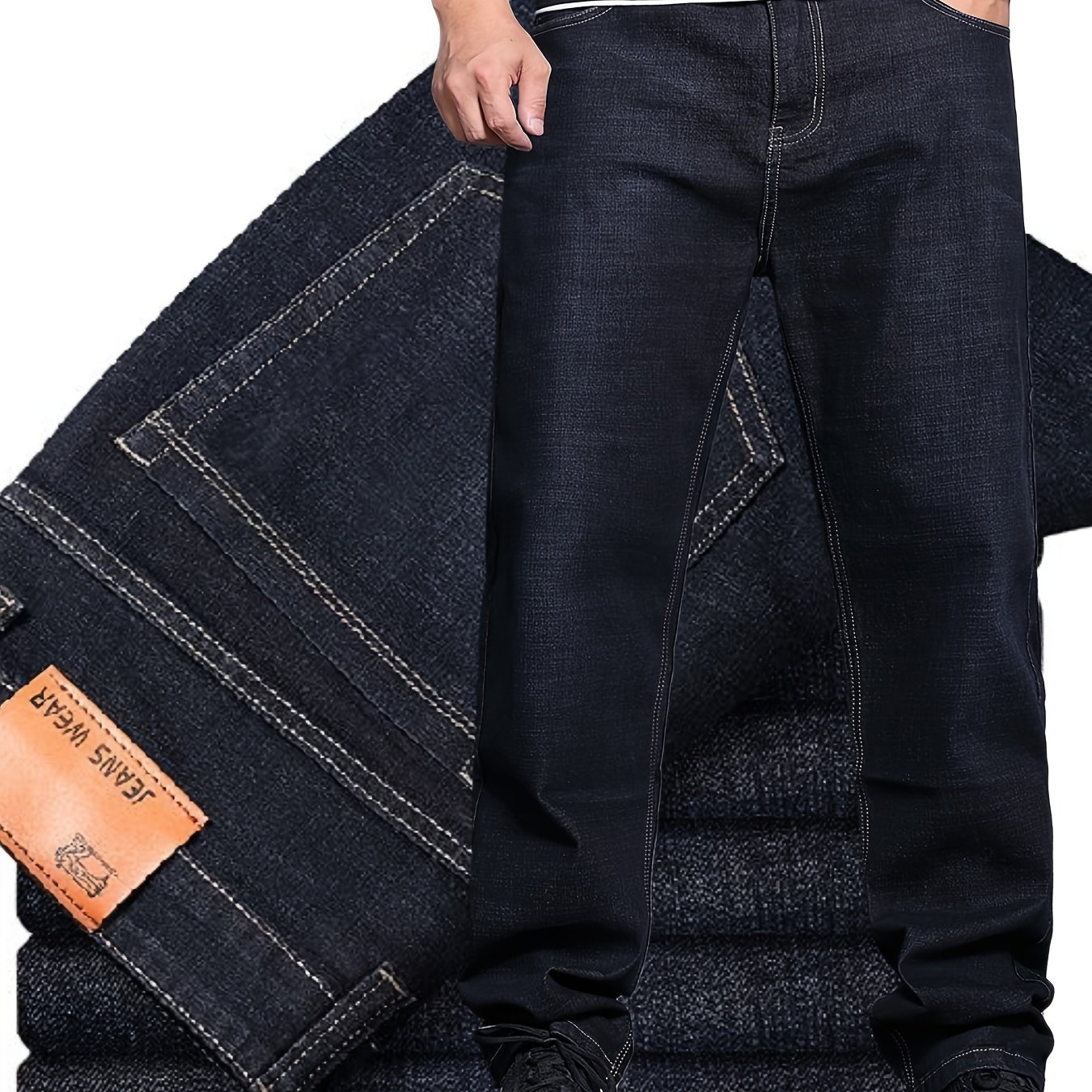 Image of Plus Size Men's Denim Jeans, Extra Wide, Extra Long, High Stretch Long Pants, Plus Size