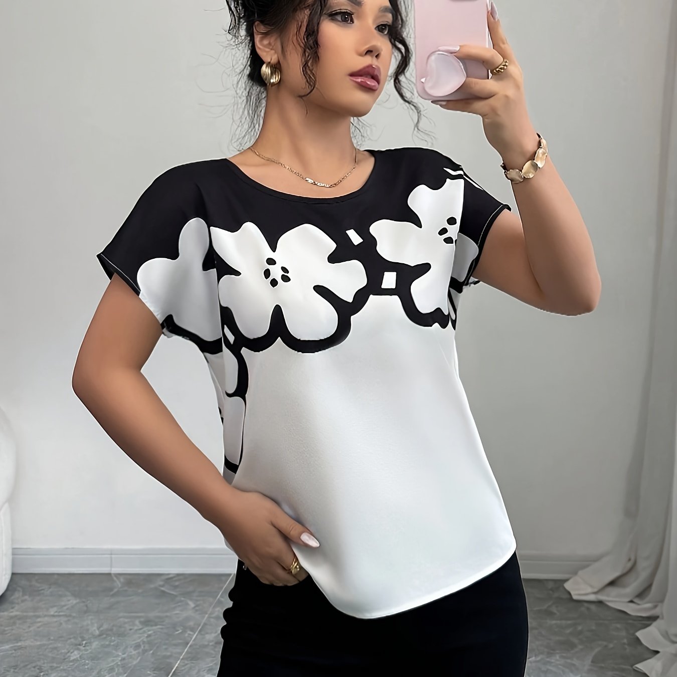 TEMU Style   Women's Elegant Commuter Floral Top Yy0328720