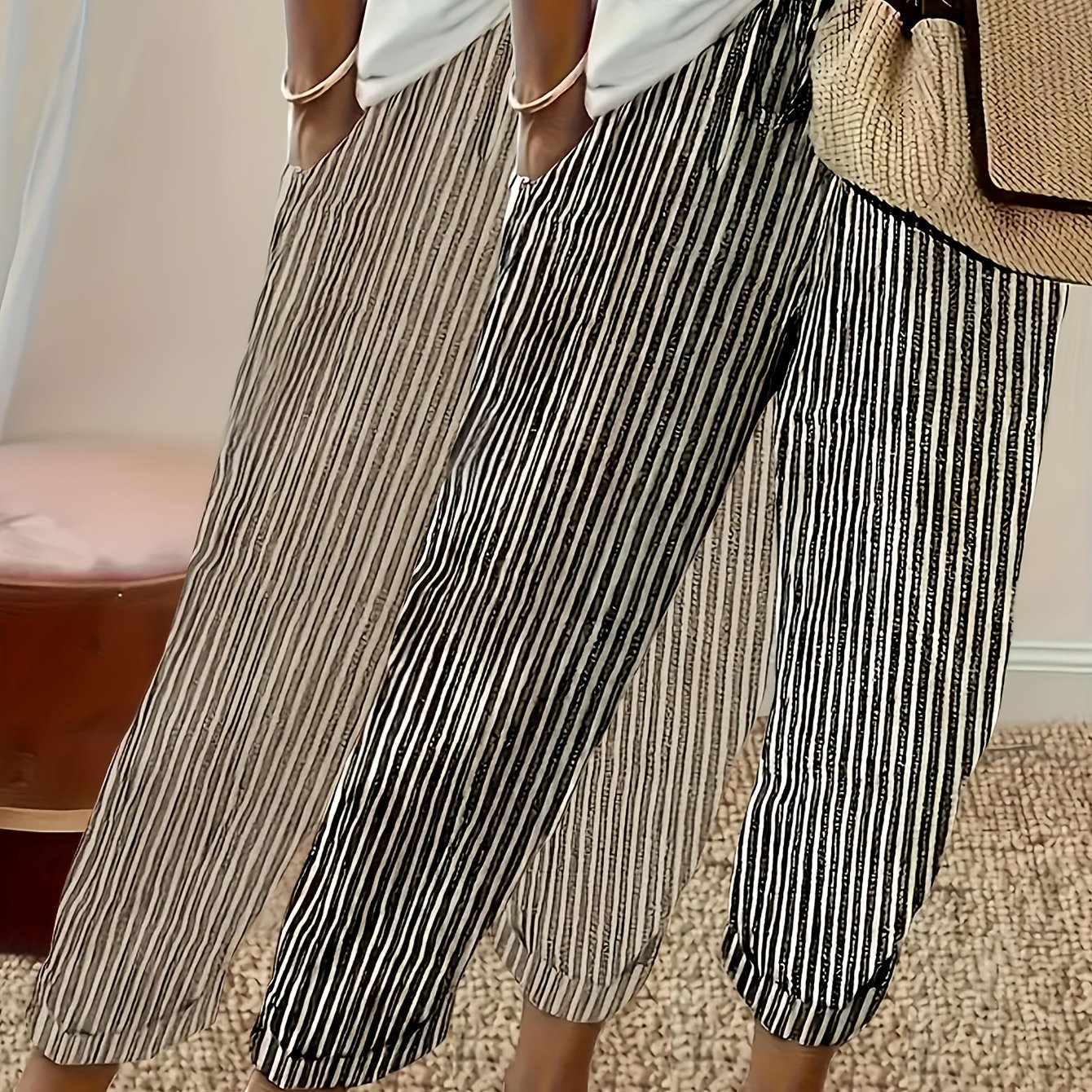 Two-pack - Stylish Striped Versatile Casual Nine-pants