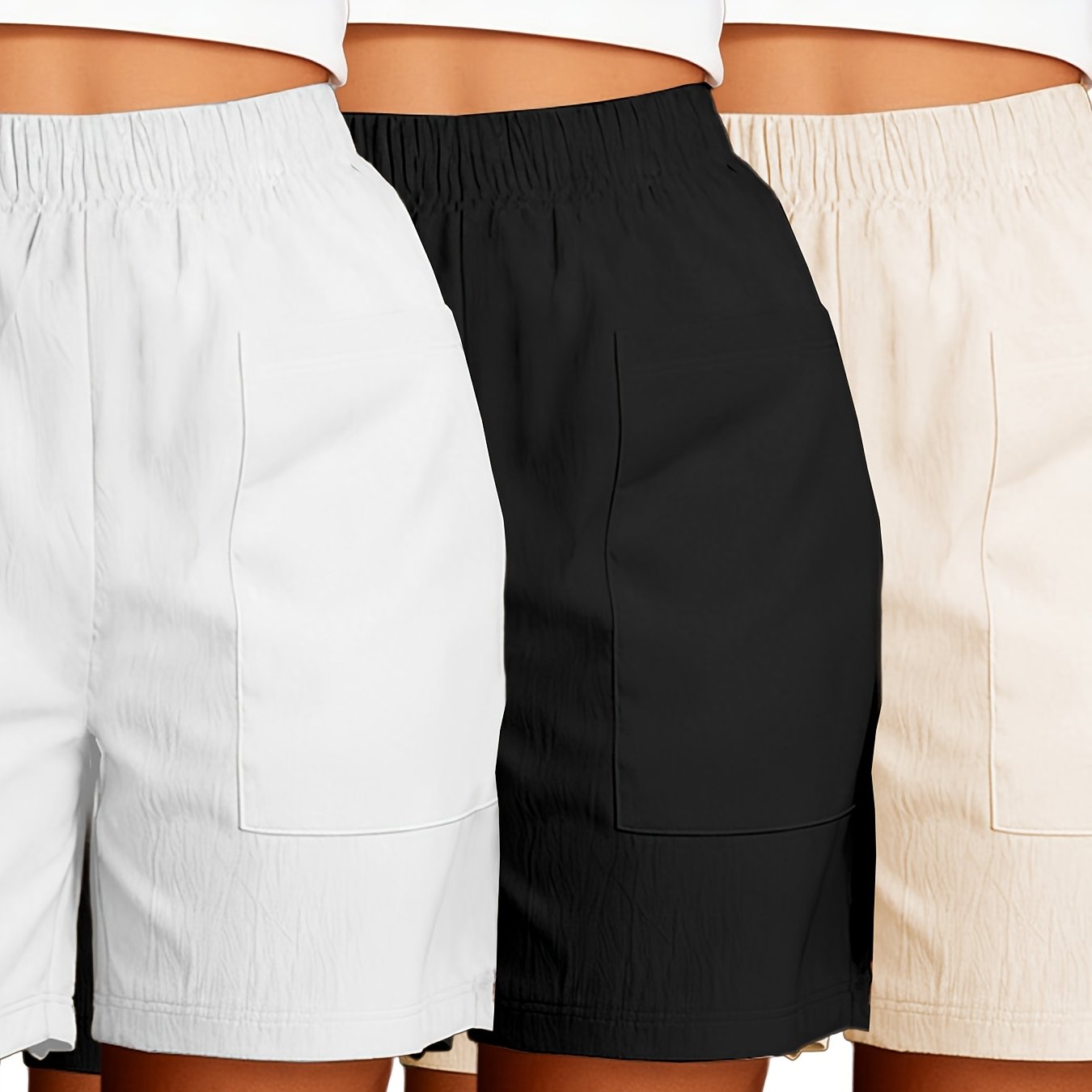 TEMU 3 Pezzi Pantaloni Cargo Donna Unico, Shorts Casual , Pantaloncini Donna, Pantaloni da Spiaggia, e Traspiranti, con Doppie Tasche, Vita , Ideali