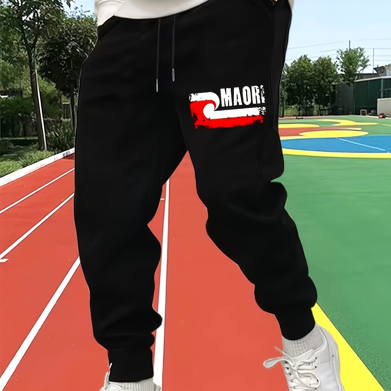TEMU Men's Casual Sport Pants With Maori Letter Print - Trendy, , And , Simple And Versatile Commuter Trousers