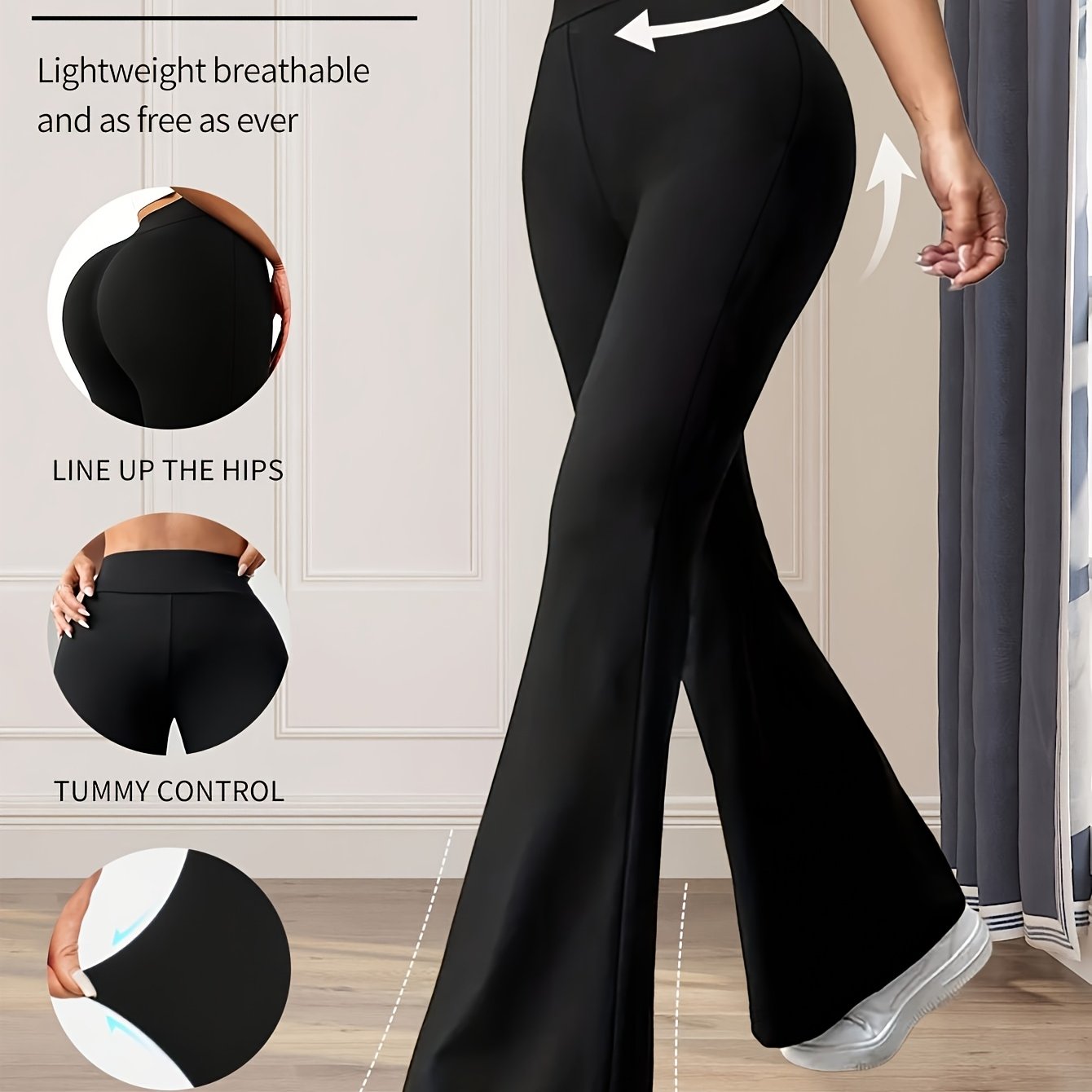 TEMU 1pc Women' High-waist Tummy Control Flare Leggings - -lifting Shaping Yoga Pants With Full-length Length, Non-sheer Tummy Control Workout Pants