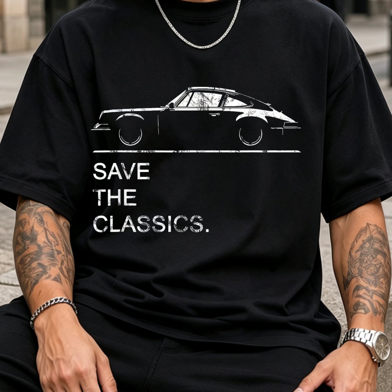 Vintage Sports Car Silhouette Graphic T-shirt Printed Tee With Statement Artwork Casual For Unisex