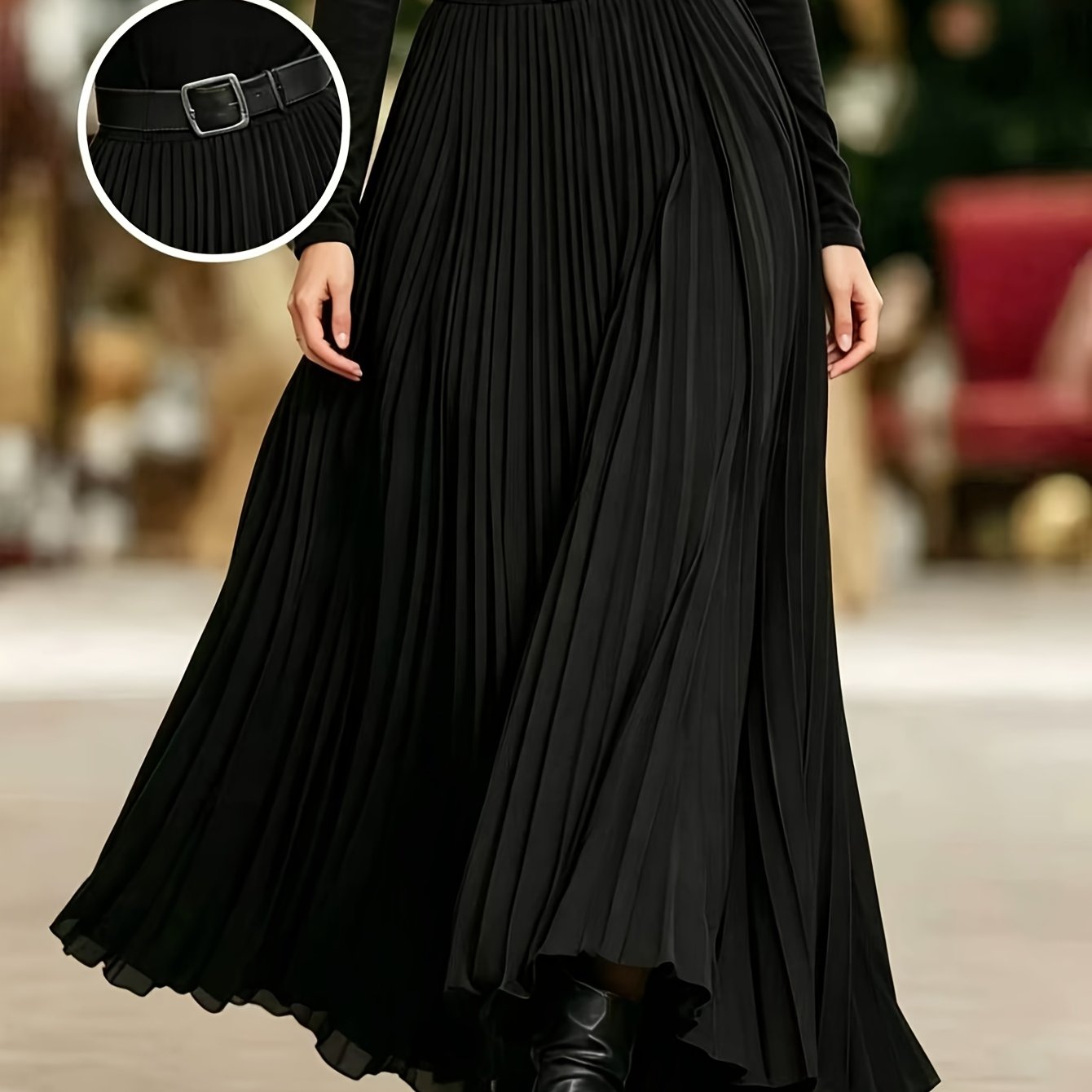 TEMU Elegant Pleated Long Skirt For Women â Perfectly Embodying The "" And "old Money" Styles. Suitable For Wedding Guests, Office Commutes, And