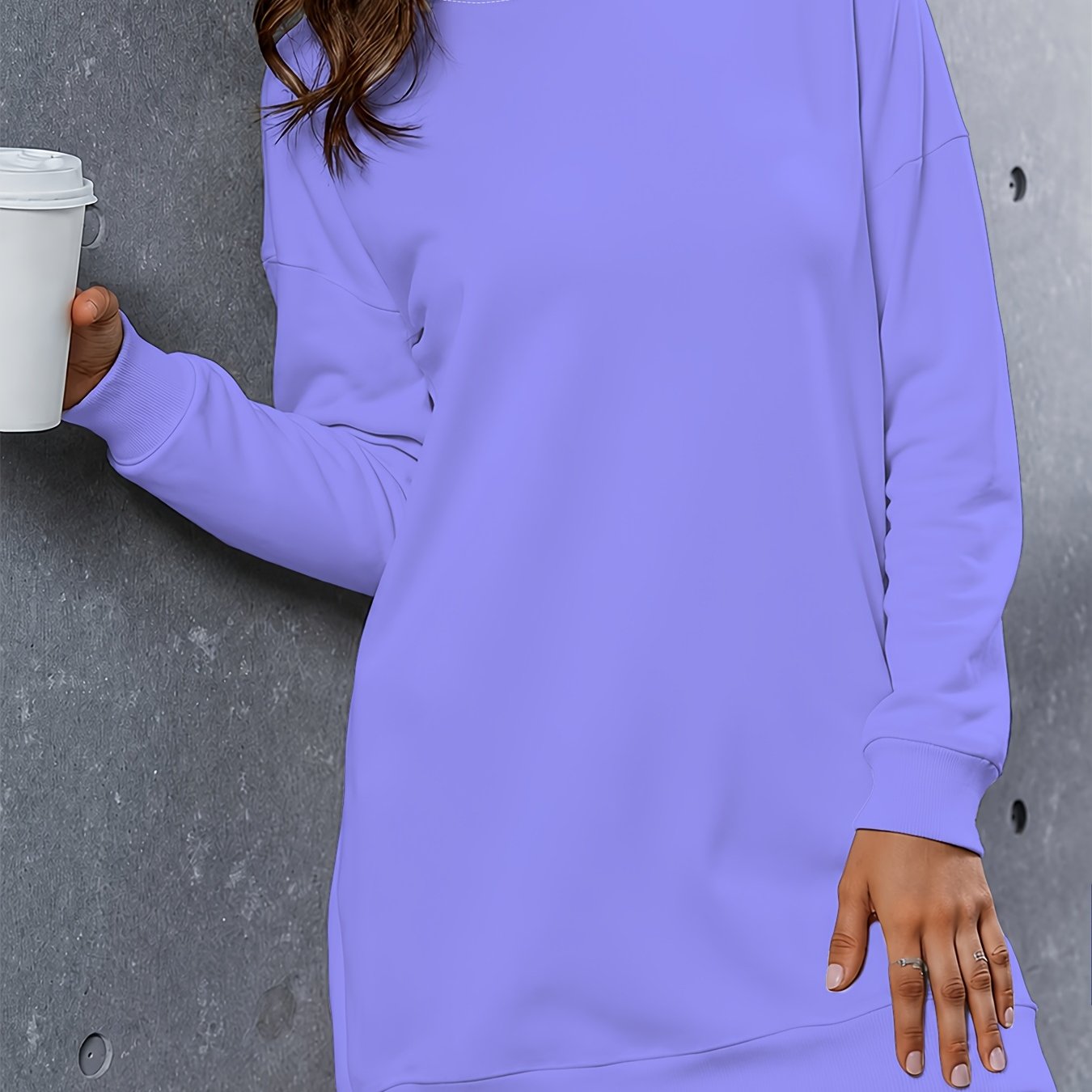 TEMU Women's Hooded Sweatshirt, Mid-length Hoodie, Light Purple, Simple Solid Color, Gentle And Ethereal Style, For Dates And Daily Wear