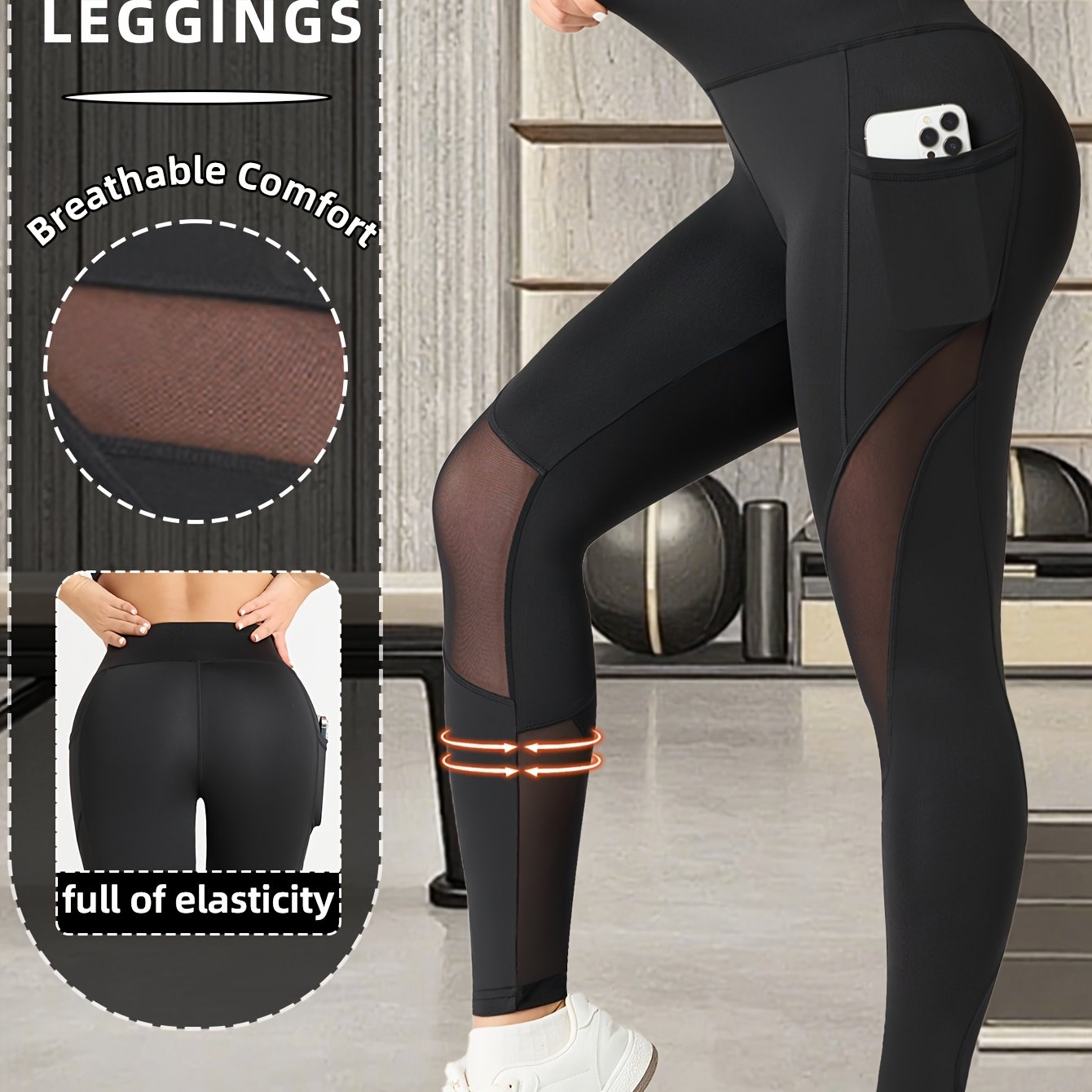 E-shop Damen Yoga Hose mit aus Mesh, Leggings, High-Waist Bauchkontrolle Tights, Feuchtigkeitstransportierende, Atmungsaktive Formhose