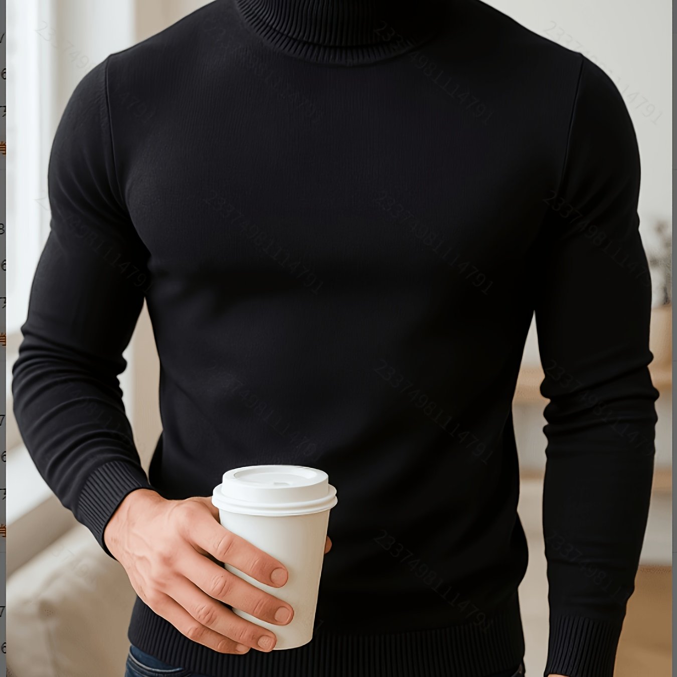 TEMU Early Autumn Solid Color Sweater - Minimalist Style, High Neck , Soft And Fitted Texture With Elastic Ribbed Cuffs And Hem For A At Wrist And