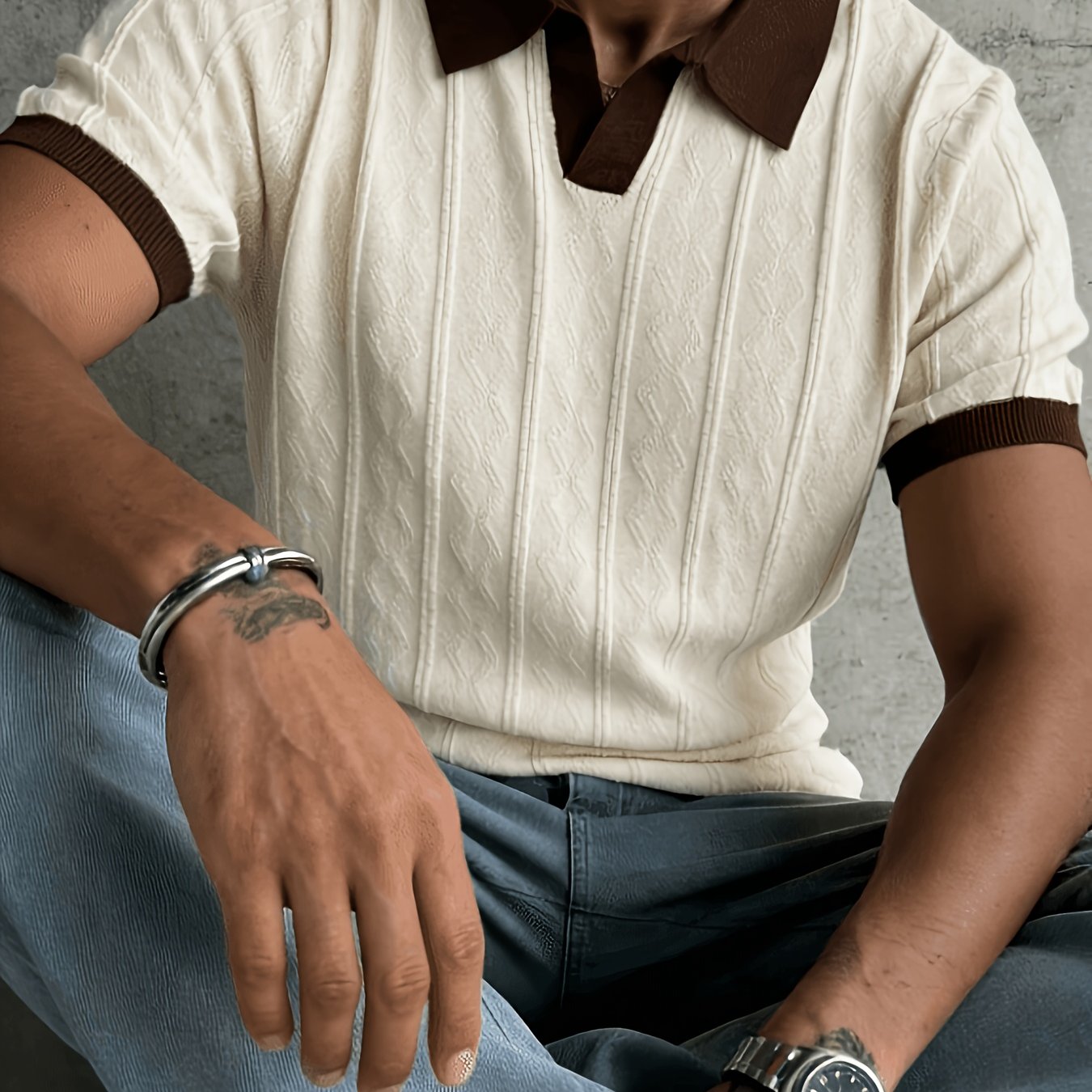 TEMU Pull tricoté à manches courtes et col houppelande léger pour homme, couleur unie, idéal pour estivales, un indispensable pour un look tendance
