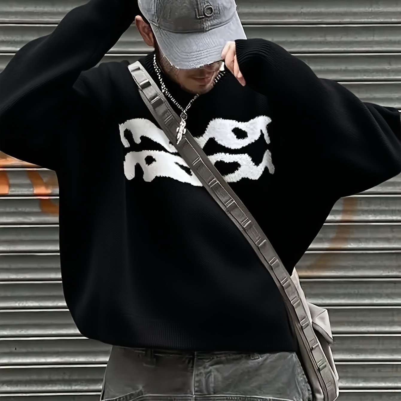 New Harajuku Style Easy Pullover Sweater Artistic Graffiti Jacquard Knit Sweater Winter Casual Loose Round Neck Pullover