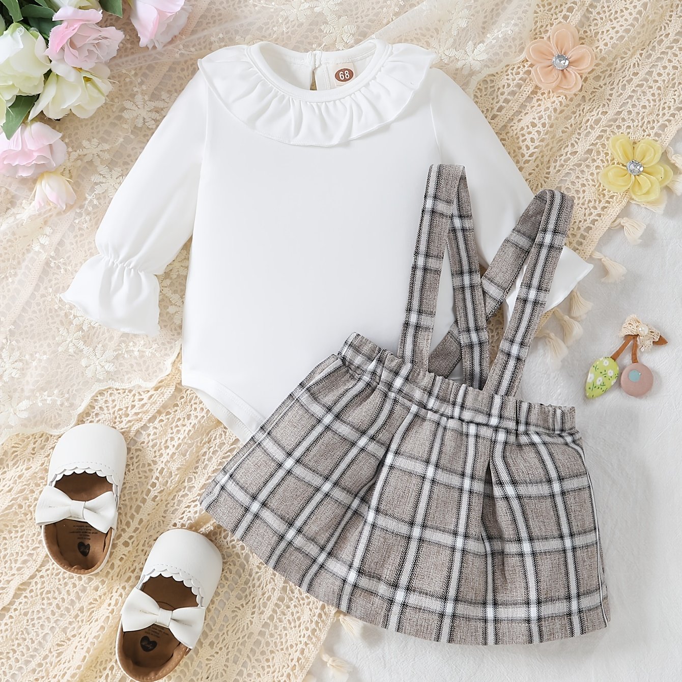 Baby Girls Solid Color Ruffle Long Sleeve Triangle Romper - Temu Austria