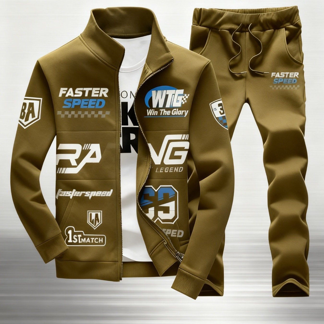 Image of Men's 2pcs Fashion Suit | New In Autumn And Winter, Soft And Comfortable, Suitable For Daily Leisure And Sports Wear, Geometric Pattern, Slightly Elastic Fabric, Plus Size