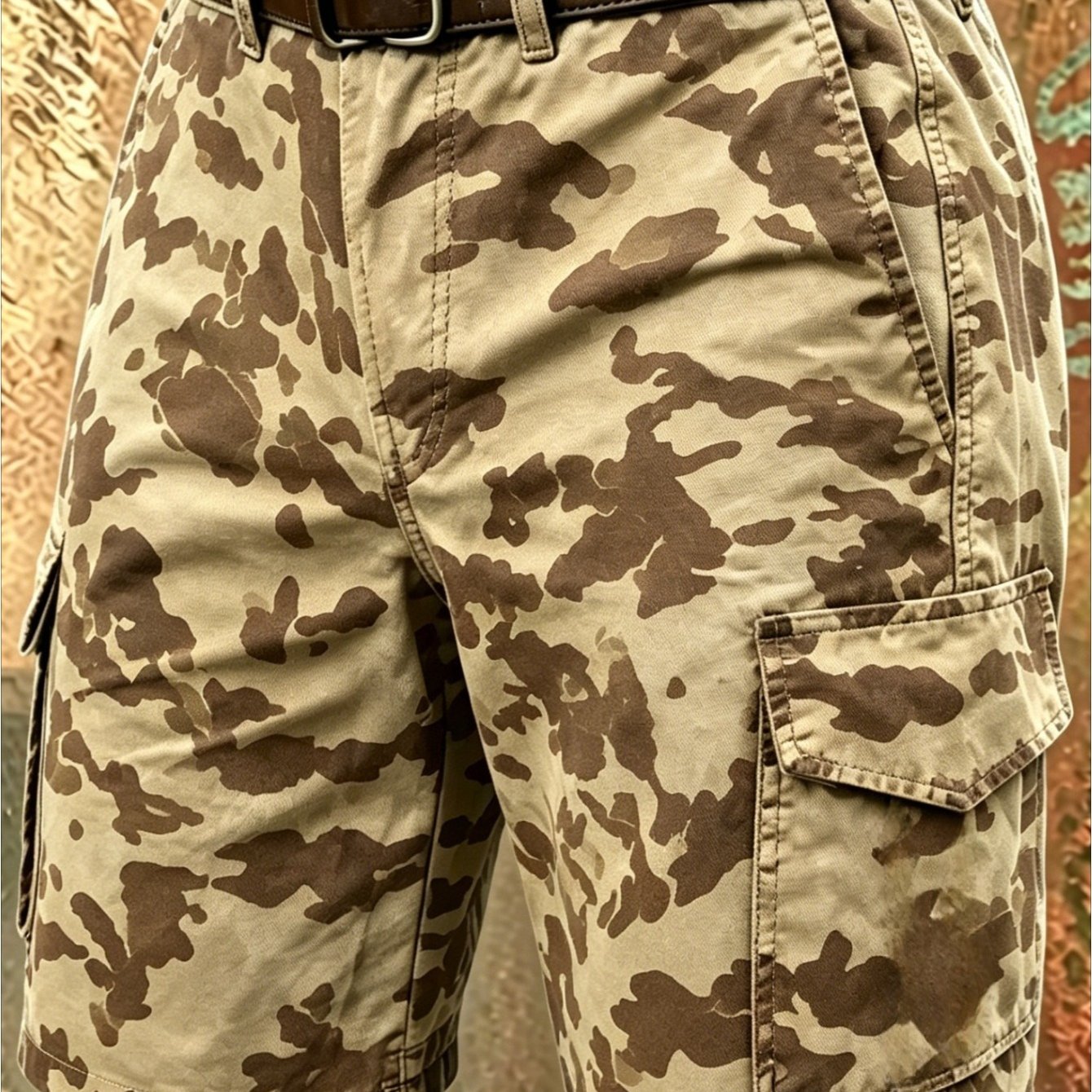 TEMU 1pc Men's Desert Camouflage Print Cargo Shorts, Vintage Military Tactical Style, Multi-pocket Casual Work Shorts With Breathable Fabric, Ideal