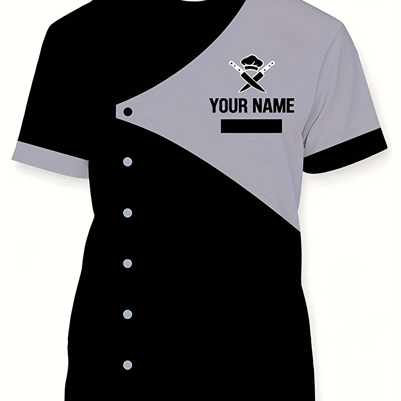 TEMU Estremamente personalizzata! e grigio con cappello da chef e elementi di coltello, e personalizzazione del supportata, T-shirt a tema chef