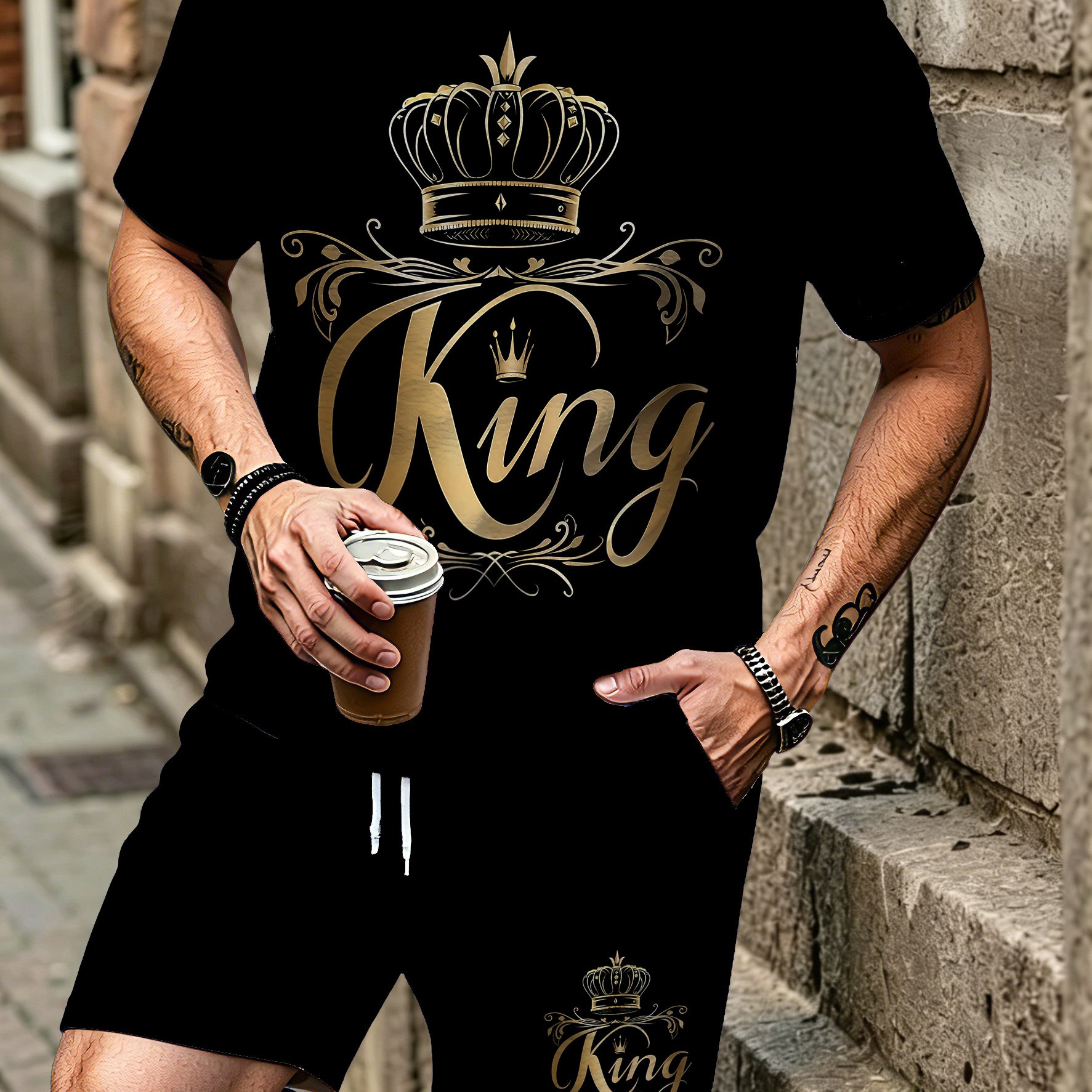 TEMU Men's 2pcs Casual Round-neck Short-sleeved T-shirt And Short Pants Set, Men's 2pcs Casual Short Pants Set, Men's Beachwear Set, Men's Casual