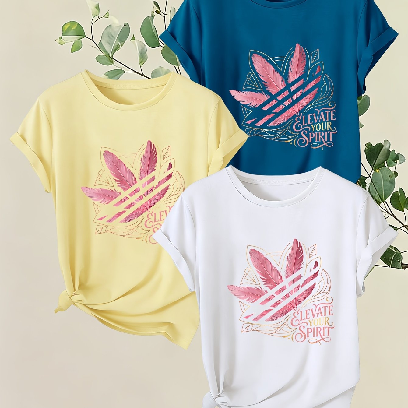TEMU 3pcs Set, Optional, Women's Short Sleeve, Your Spirit Print Round Neck Short Sleeve, Spring Summer Casual Trendy Style, Women's T-shirt