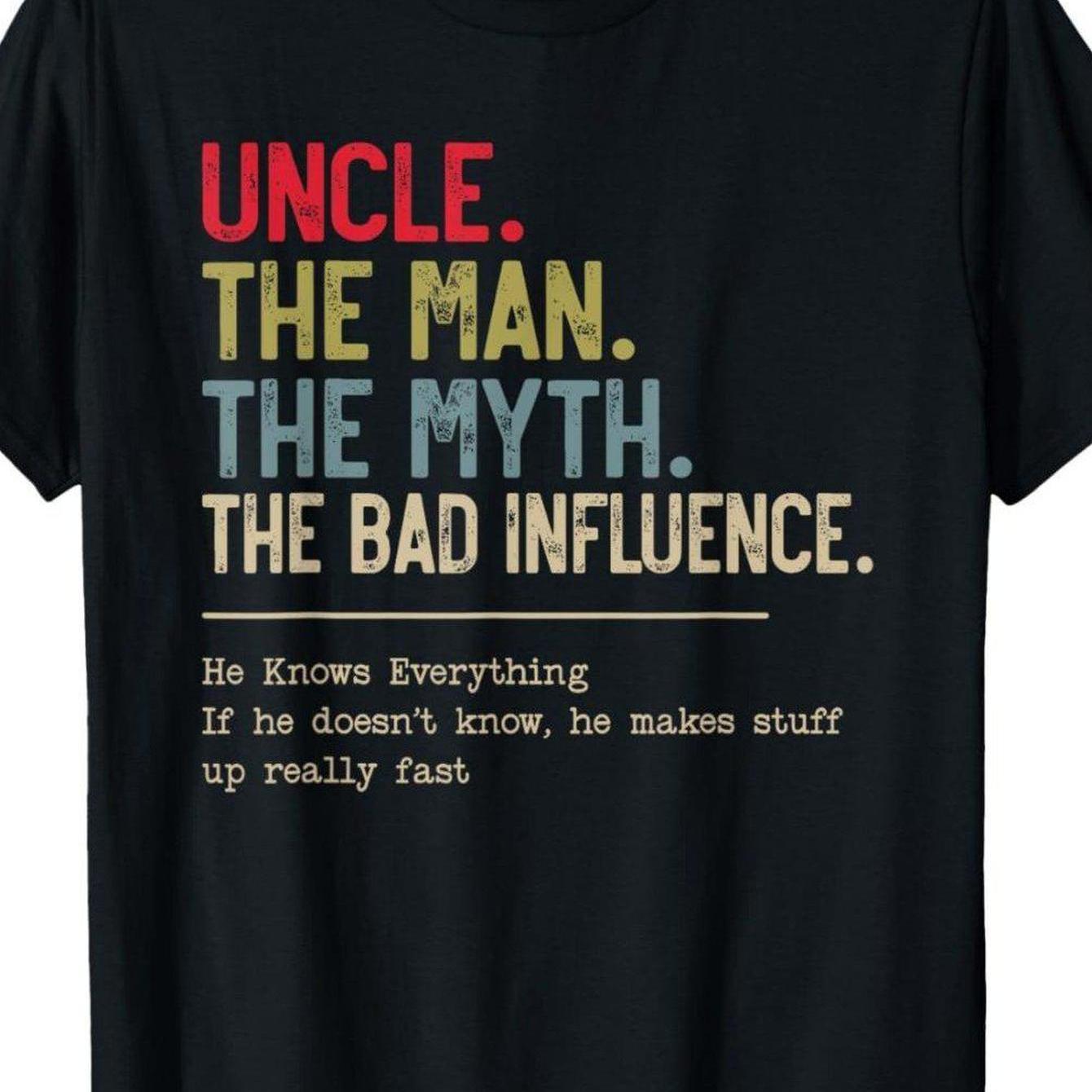 TEMU Funny Saying T-shirt - Uncle The For Man The He Knows Everything - Black Tee With Red/yellow/blue/beige Text - Regular Neck Casual Shirt For Men