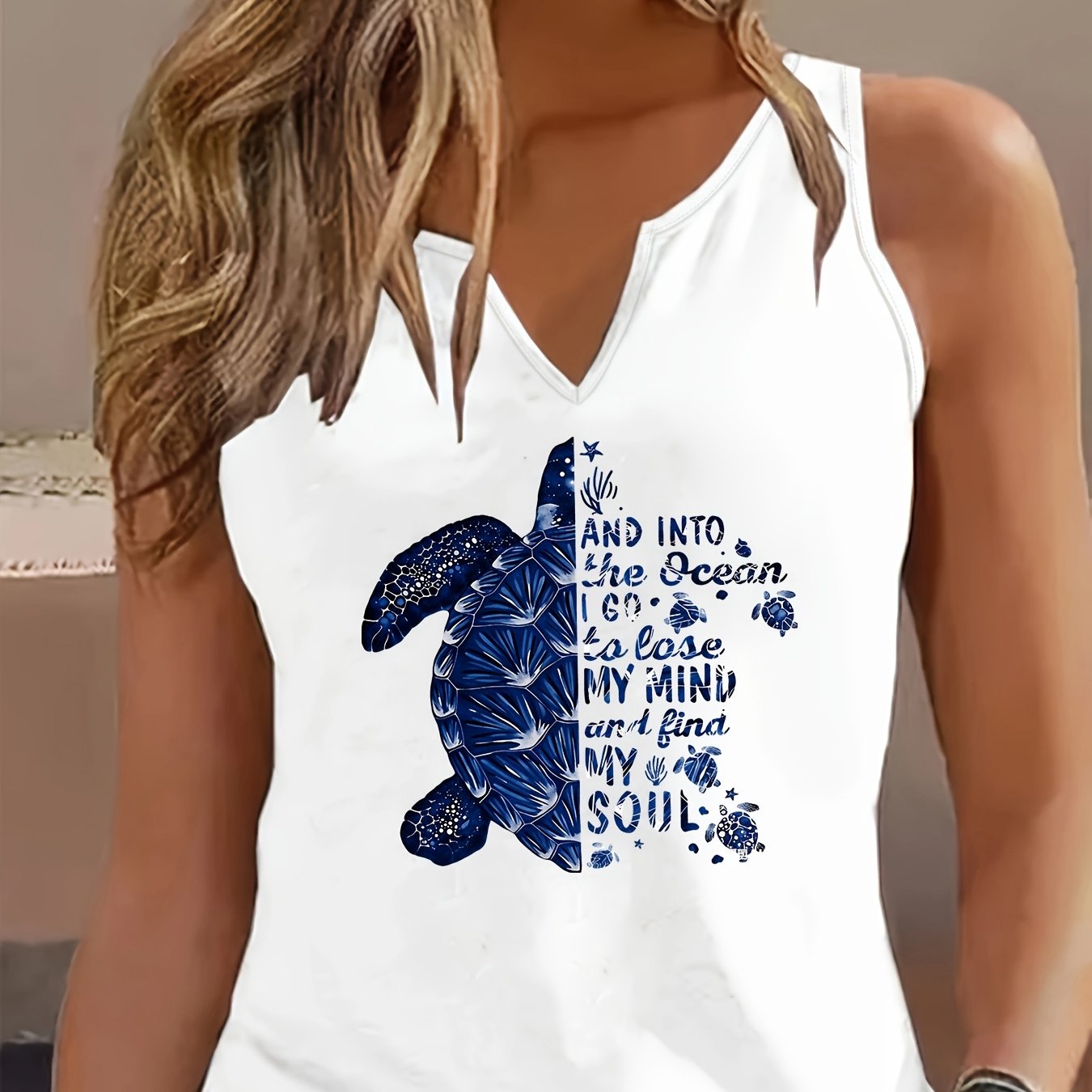 TEMU Sleeveless V-neck Casual Tank Top With Letter Print, Perfect For Summer And Spring, Women's Apparel