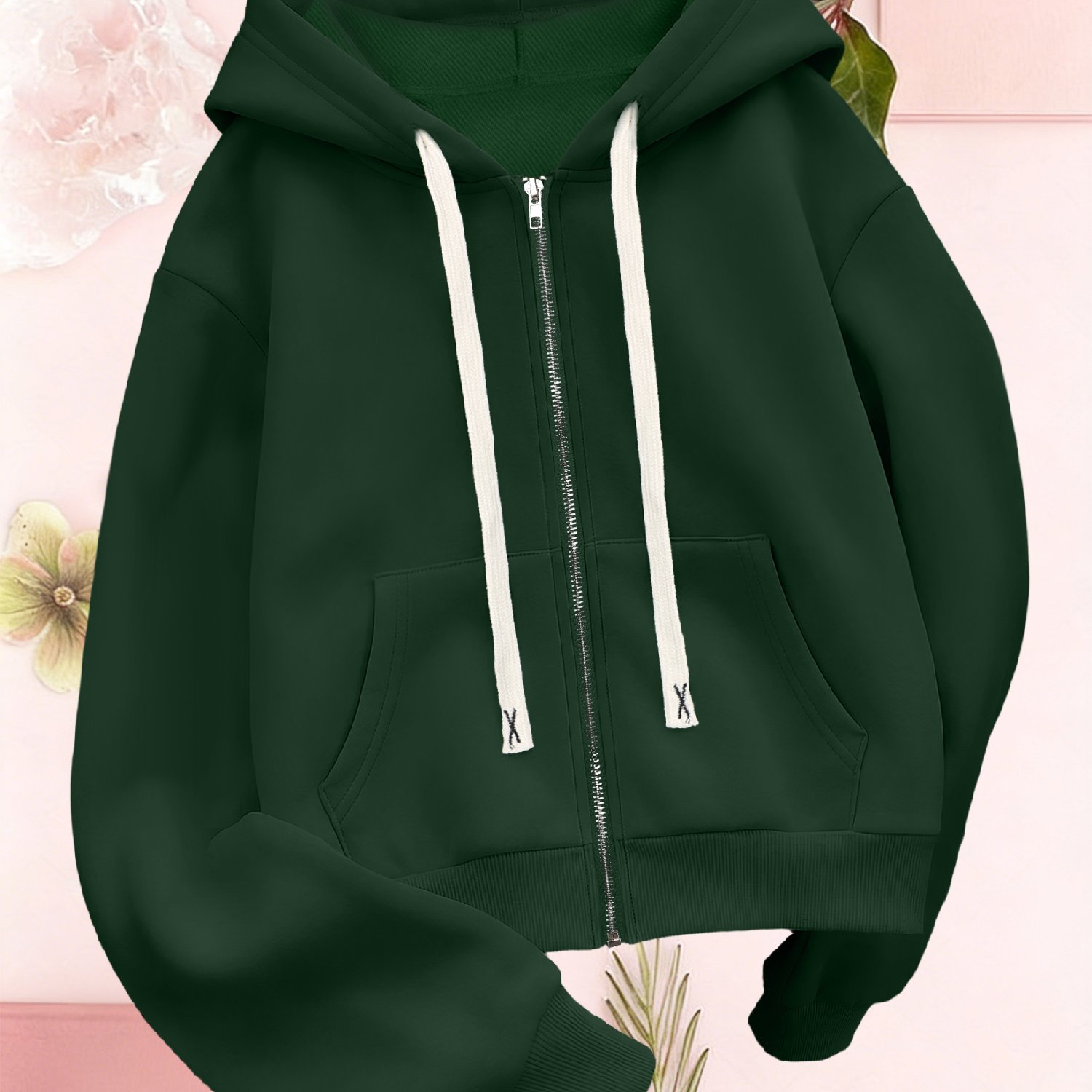 TEMU Women's Hooded Jacket Full Zipper Easy Soft Fabric Non-stuffy Cropped Fit Shows Casual Minimalist Versatile