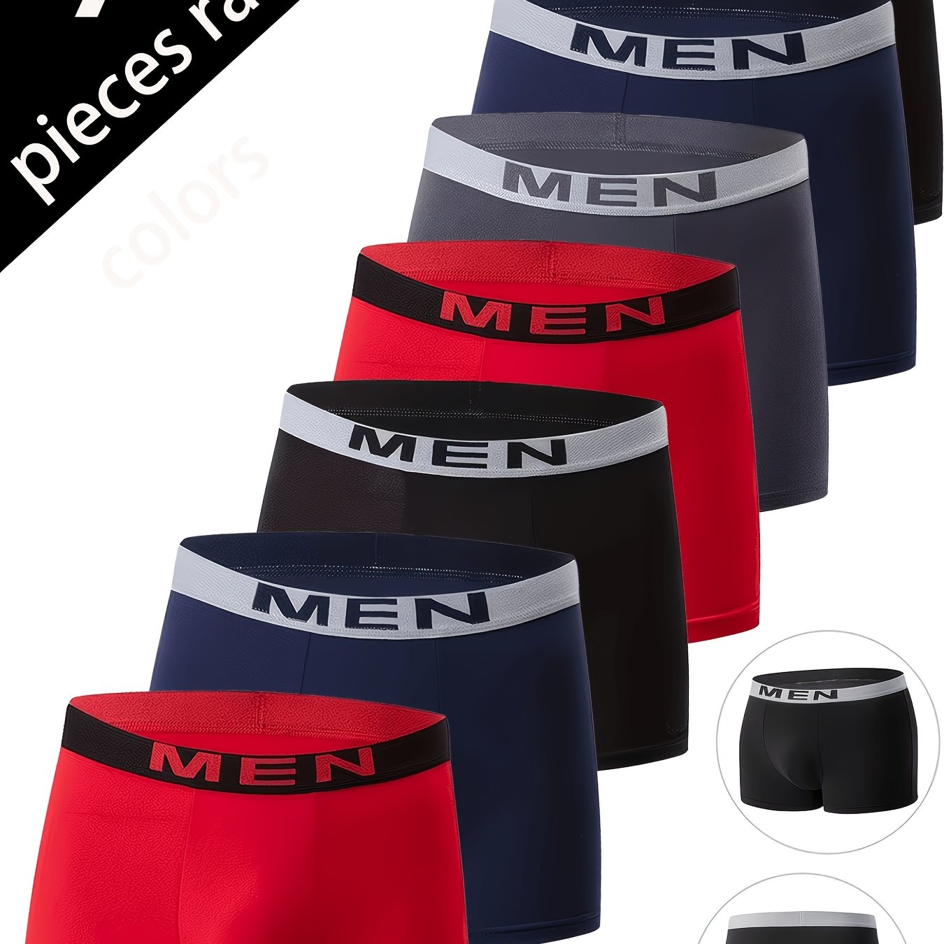 TEMU 7 Pairs Of Random Breathable Soft Men's Boxer Briefs, Men's Underwear, Men' Color Underwear, Men's Style Shorts, Stretchy And Comfortable, Men's