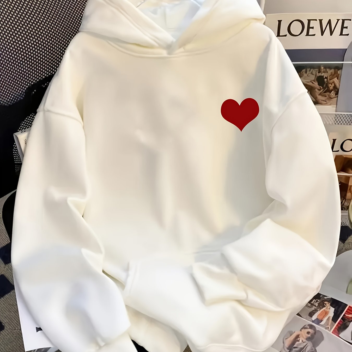 TEMU Sweat à capuche à motif « cœur » - Sweat à capuche pour couple, vêtement décontracté , manches longues, tissu extensible léger, haut à imprimé
