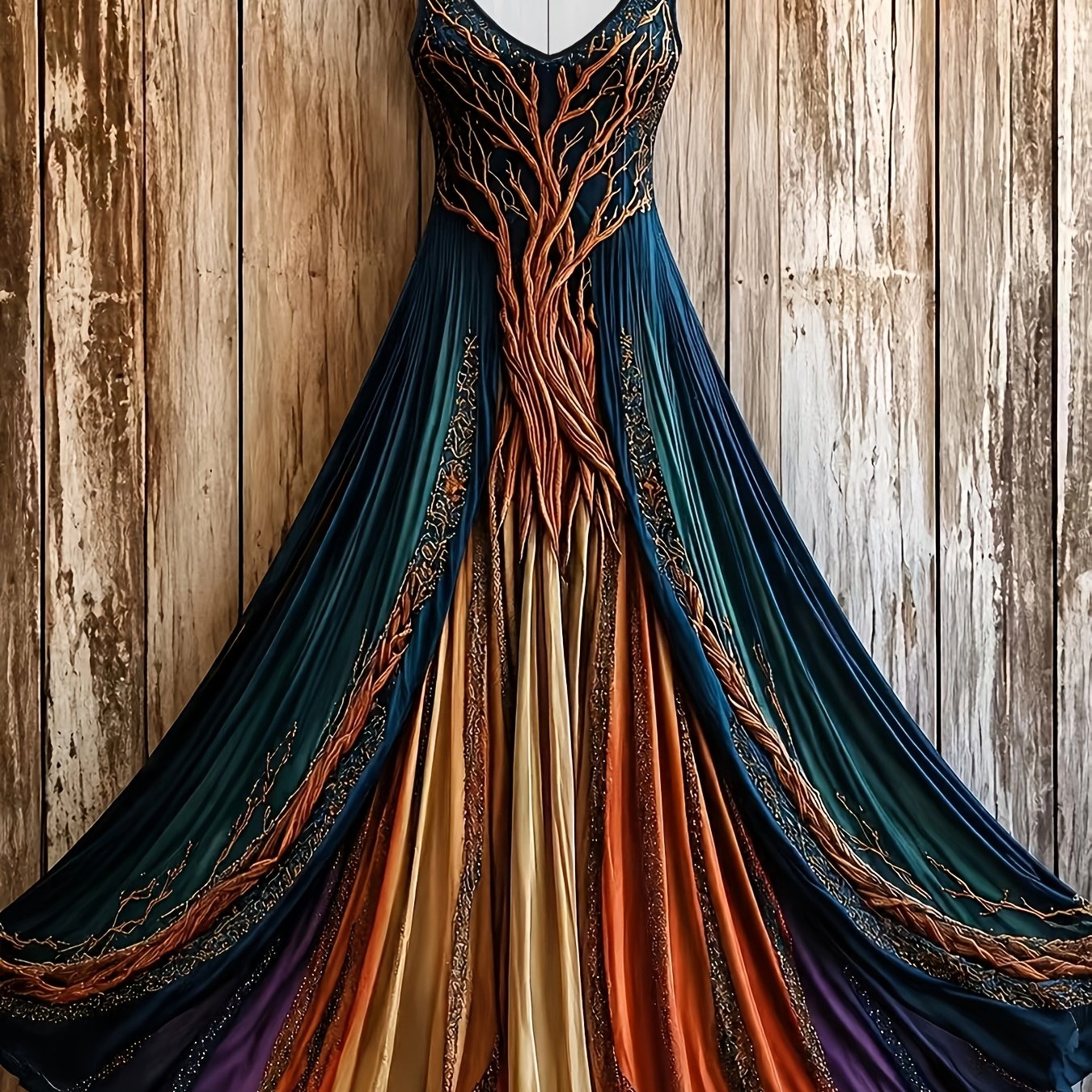 TEMU Plus Size - Women's Size Elegant Style V-neck Retro Viking Tree Of Life Celtic Knot Art, Loose Versatile Sleeveless Dress