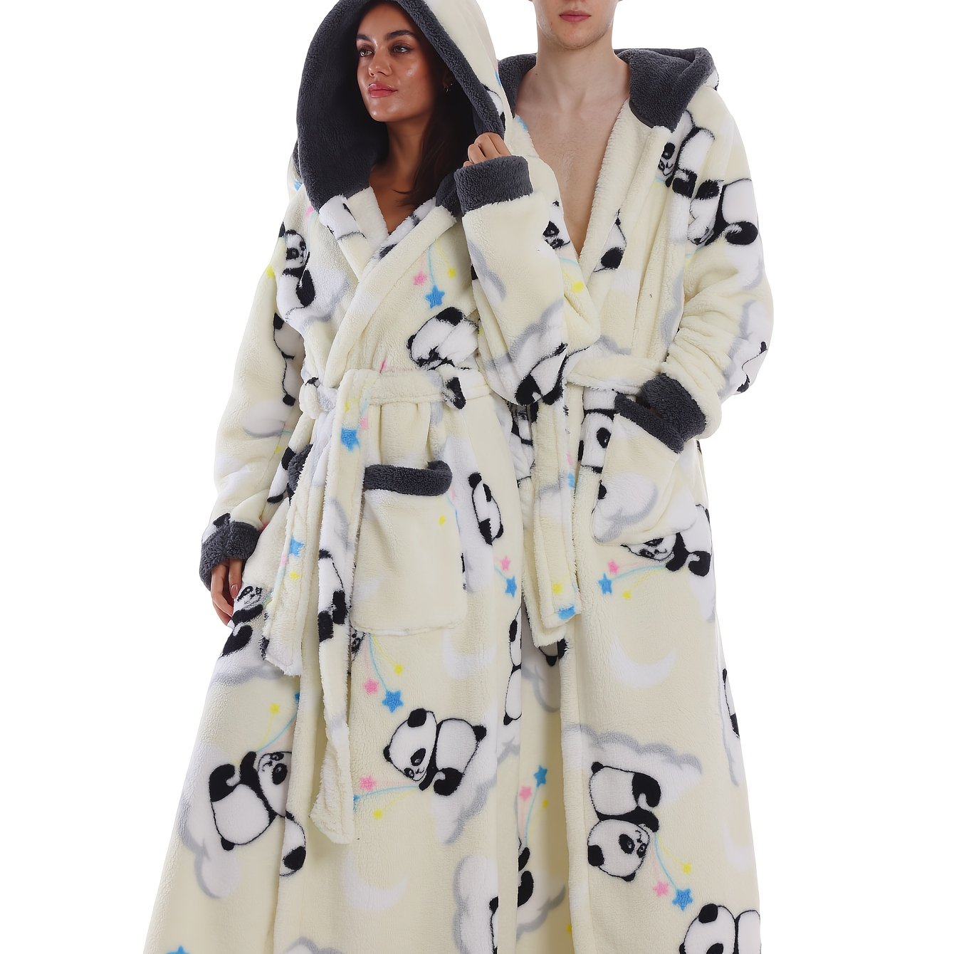 TEMU 2025 Winter Collection - Lined - Warm - White Panda - Men's Novelty Hoodie - For Autumn/winter - Extended & Thickened Warm Gift Set -