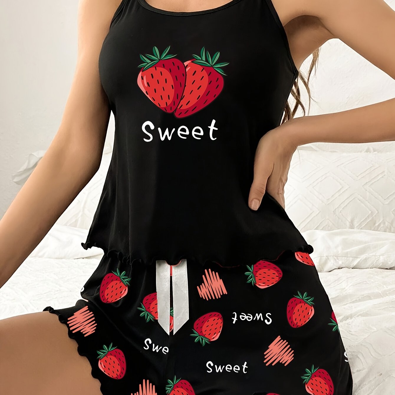 Strawberry Pattern Women's Camisole Sleepwear Set