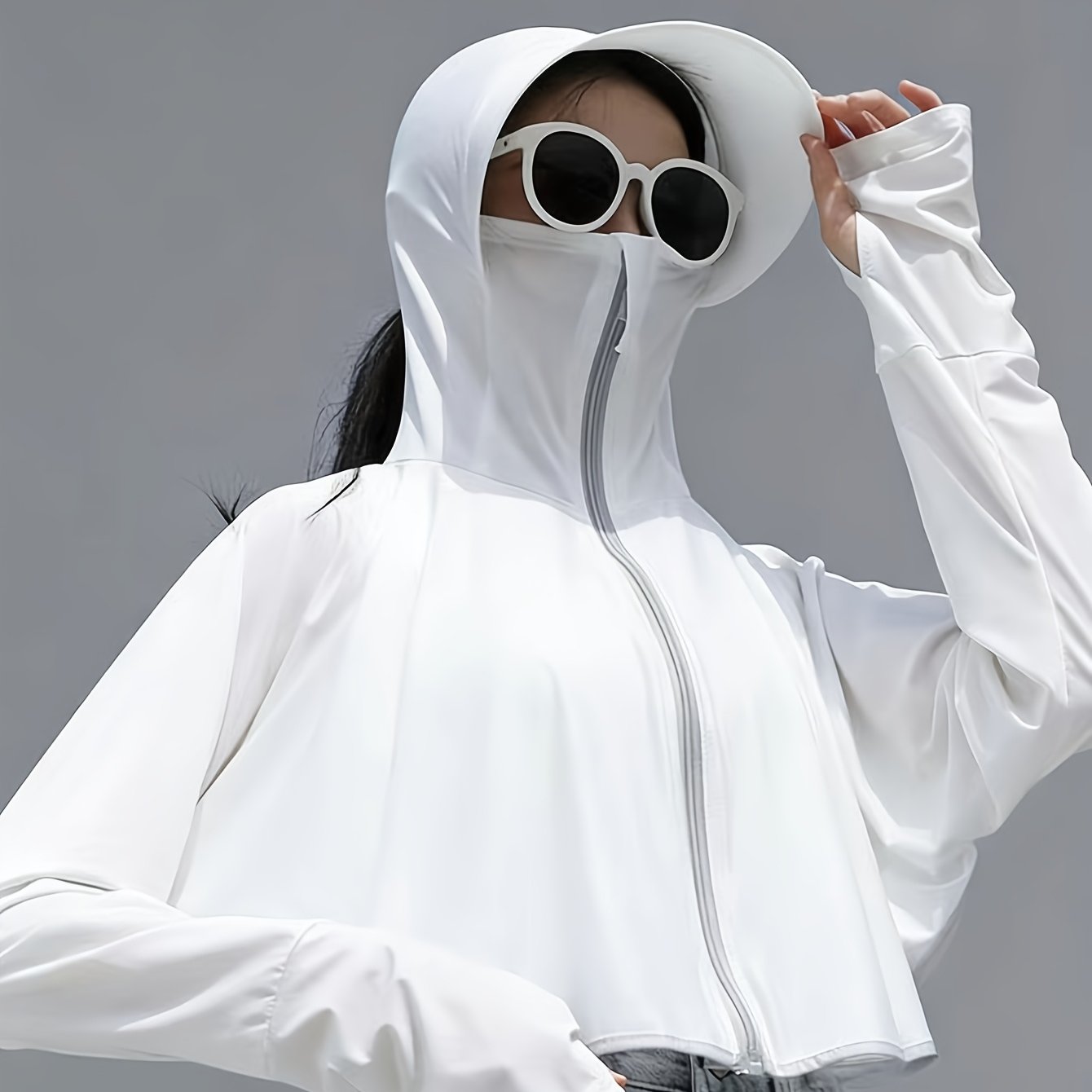 TEMU Plus Size - Plus Size - 's Day High-top Hat Shawl Cloak Solid Color Hooded Sunshade Thin Long-sleeved Shawl Breathable Outdoor Coat Fashion