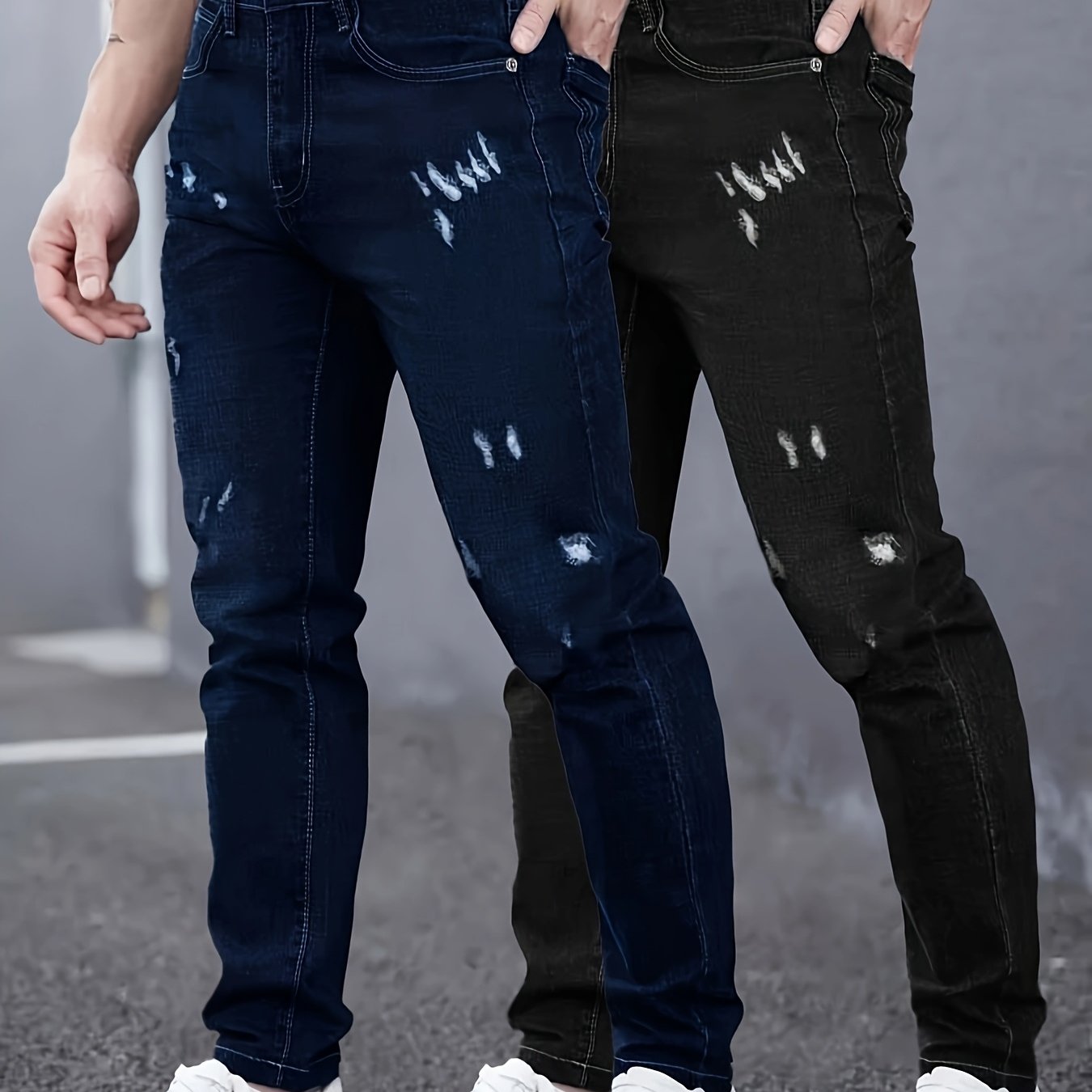 2pcs - Fashionable Men's Ripped Jeans - Stretch Slim Fit Men's Jeans - Casual And Versatile For