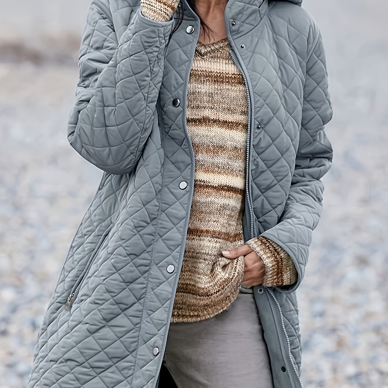 TEMU Autumn Women's Quilted Warm Thick Hooded Jacket Coat