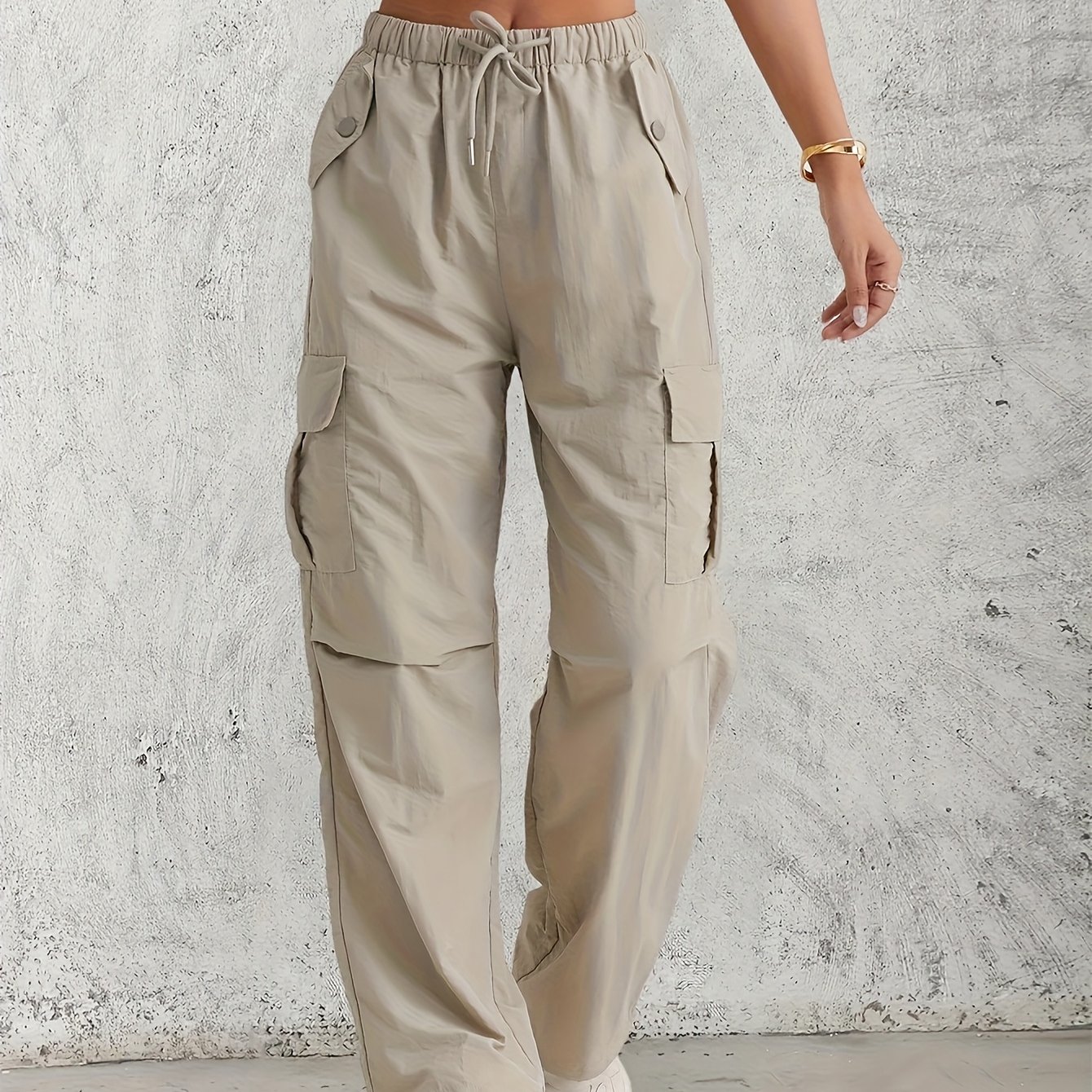 TEMU 1pc Stretchy Cargo Pants-plus Size Stretchy Women's High-waisted Cargo Pants, Multi-, Quick-dry Fabric, Elastic Waistband, Casual Loose Fit, , Casual Wear|