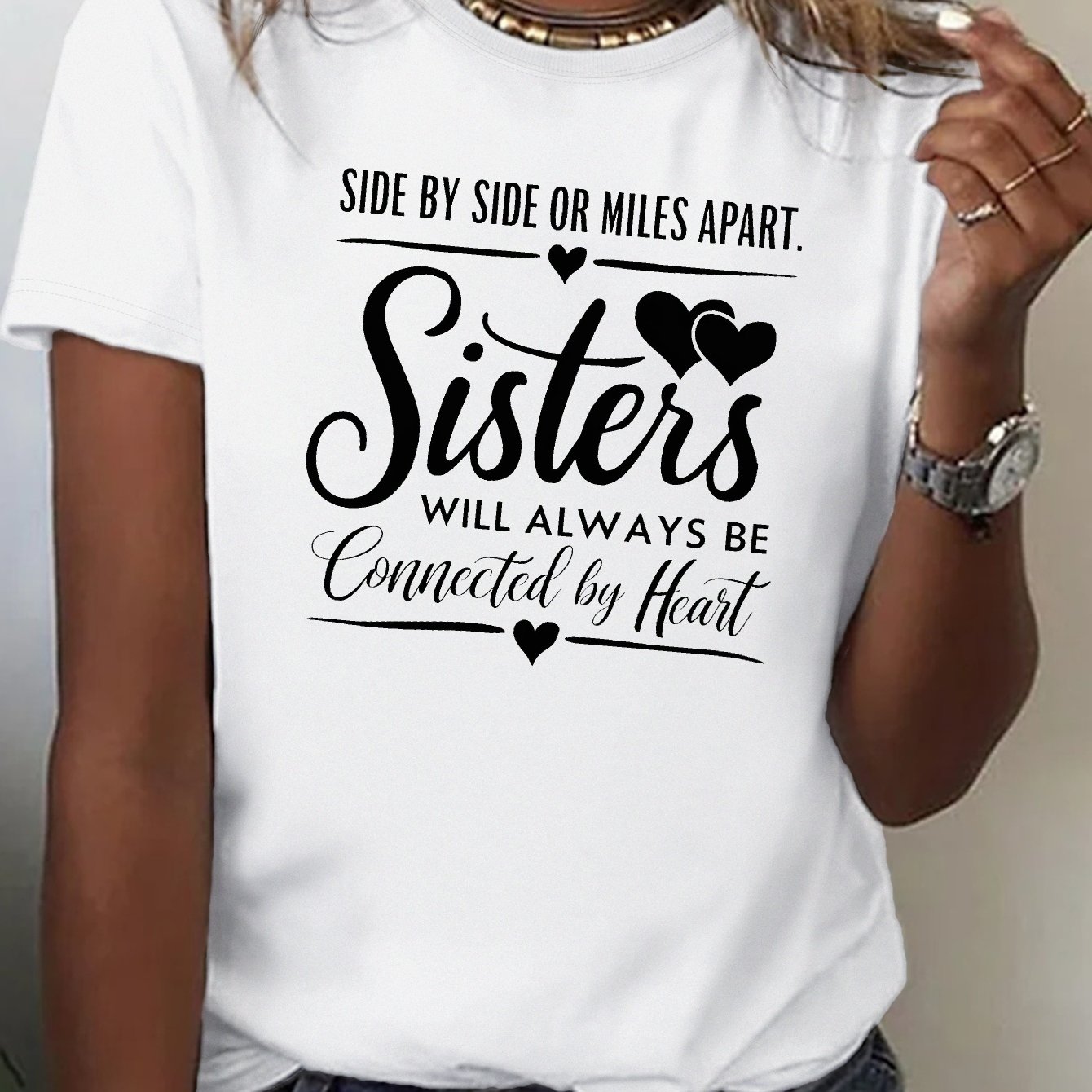 TEMU Women's Casual T-shirt With " " Quote, Short Sleeve, Crew Neck, Knit Fabric, Loose Fit, All