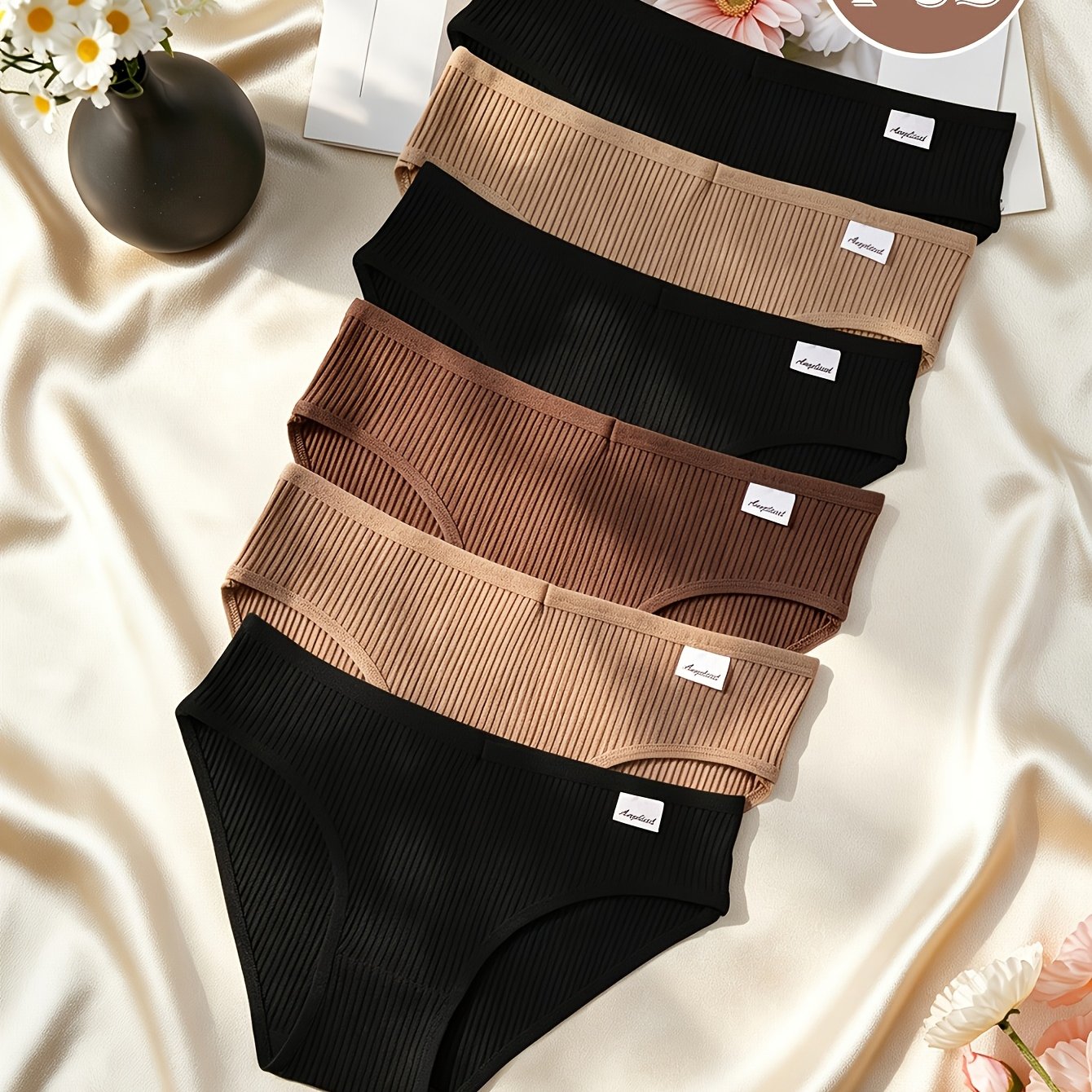 Image of 6-pcs Women's Ribbed Mid-rise Briefs, Soft Breathable Skin-friendly Stretchy Panties, Seamless No-ride-up Fit, Ladies' Everyday Casual Underwear, Sizes Xs-xxl