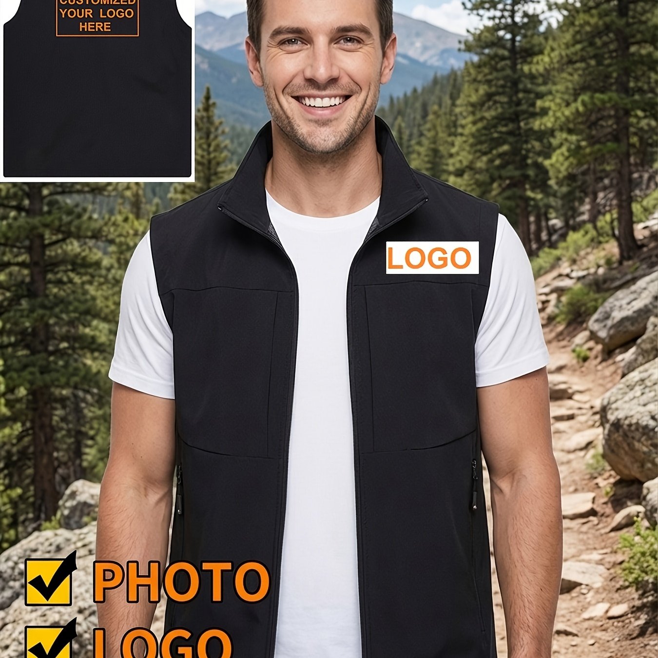 TEMU Outdoor Hiking Vest, Lightweight With Multiple Pockets, Customizable Logo Printing And Text, Team Gathering Zip-up Vest, Outdoor Fishing Vest