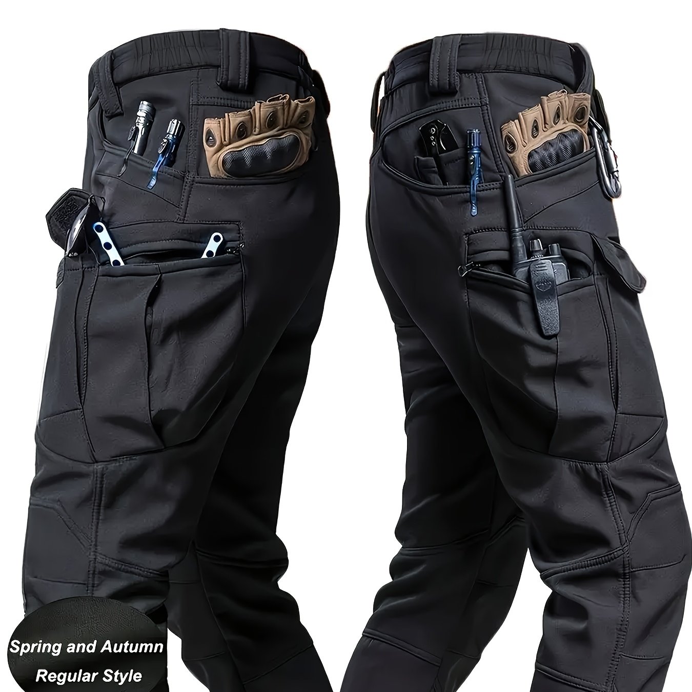 TEMU Pantalon cargo tactique pour homme, multi-poches, tissu composite légèrement extensible, lavable en machine, couleur unie, et respirant, idéal