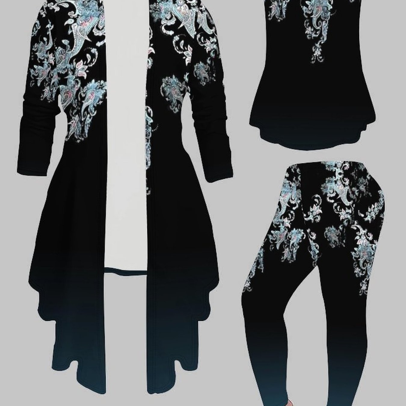 TEMU Women's 3pcs Loungewear Sets, Printed With Floral, Marble, Gradient Wash, Clover, Leopard And Other Patterns; Casual Tie-dye Including Long