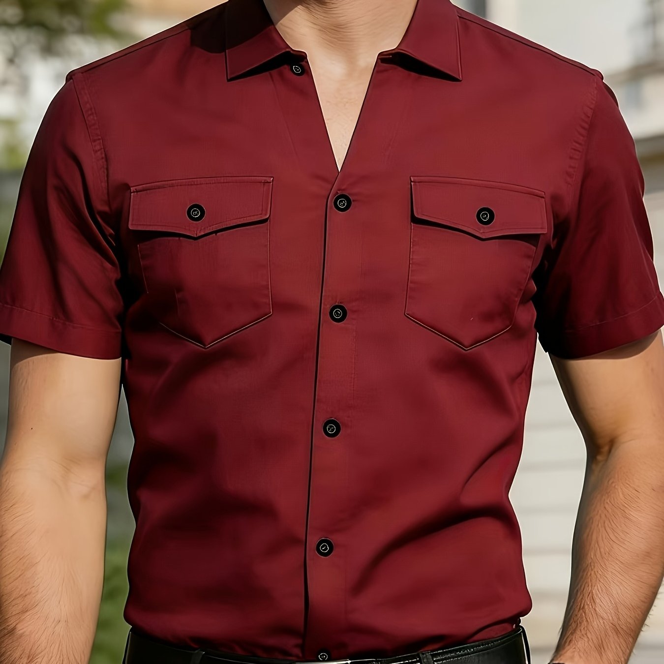 TEMU Men's Summer Short Sleeve Shirt, Double , Business Casual Versatile Breathable Top