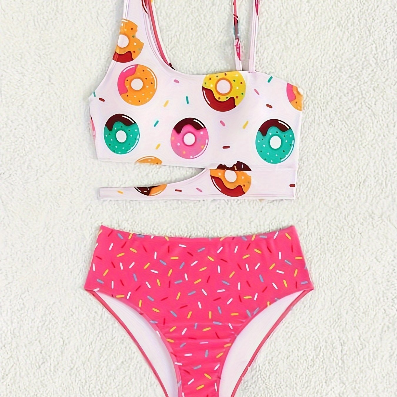 Sweet Donut Swimsuit Teen Girls Asymmetric Straps Split Temu