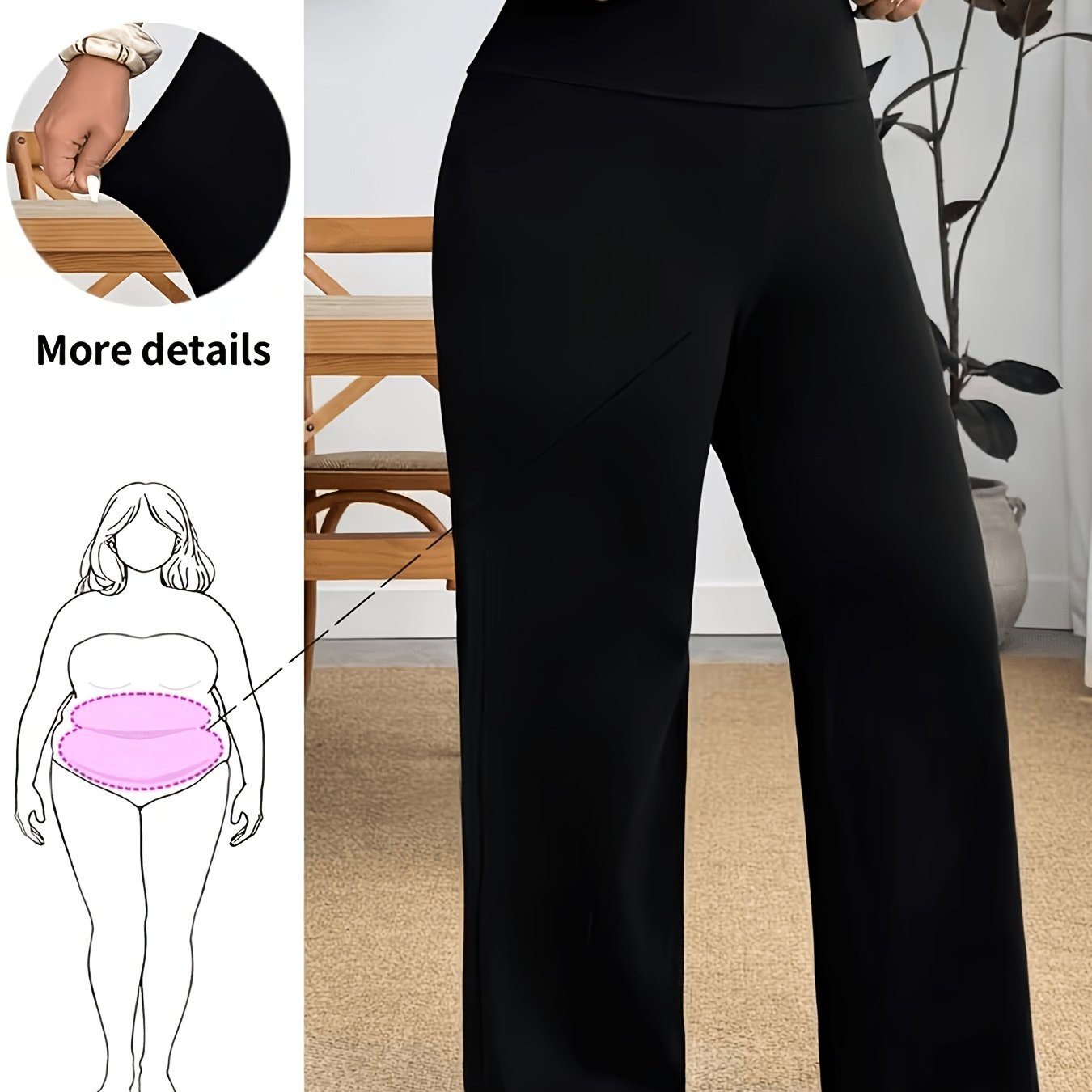 TEMU Plus Size Women's Wide Waist Stretch Flare Pants - Loose Fit, Ideal For Shape, No Belt Design, Solid Color Machine Washable, Suitable For ,