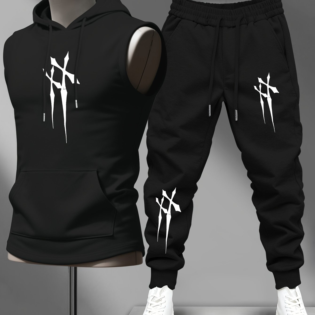 TEMU Men's Casual Gym Hoodie And Pants Set From Trendy Brand - Features Unique Printed Sports Trousers And A Easy Yet Fashionable Casual Outfit