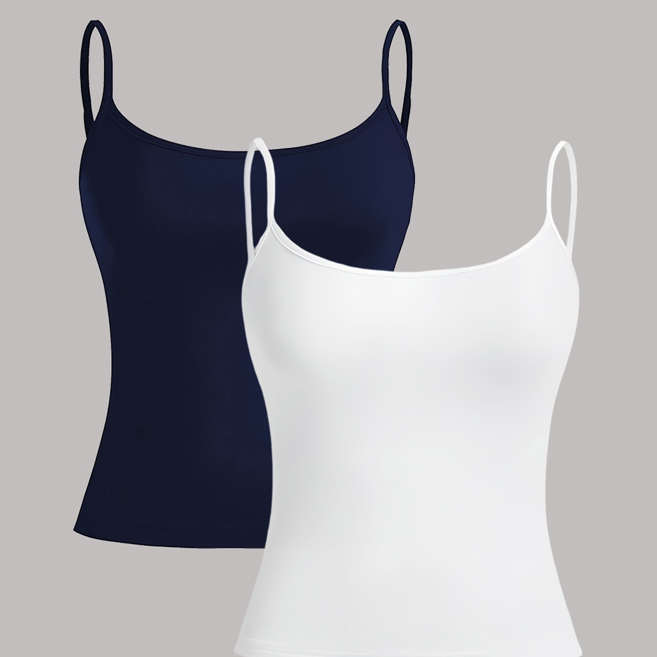 E-shop 2er-Set [Marineblau + Weiß] Verstellbarer Träger Einfarbiges Casual Tanktop