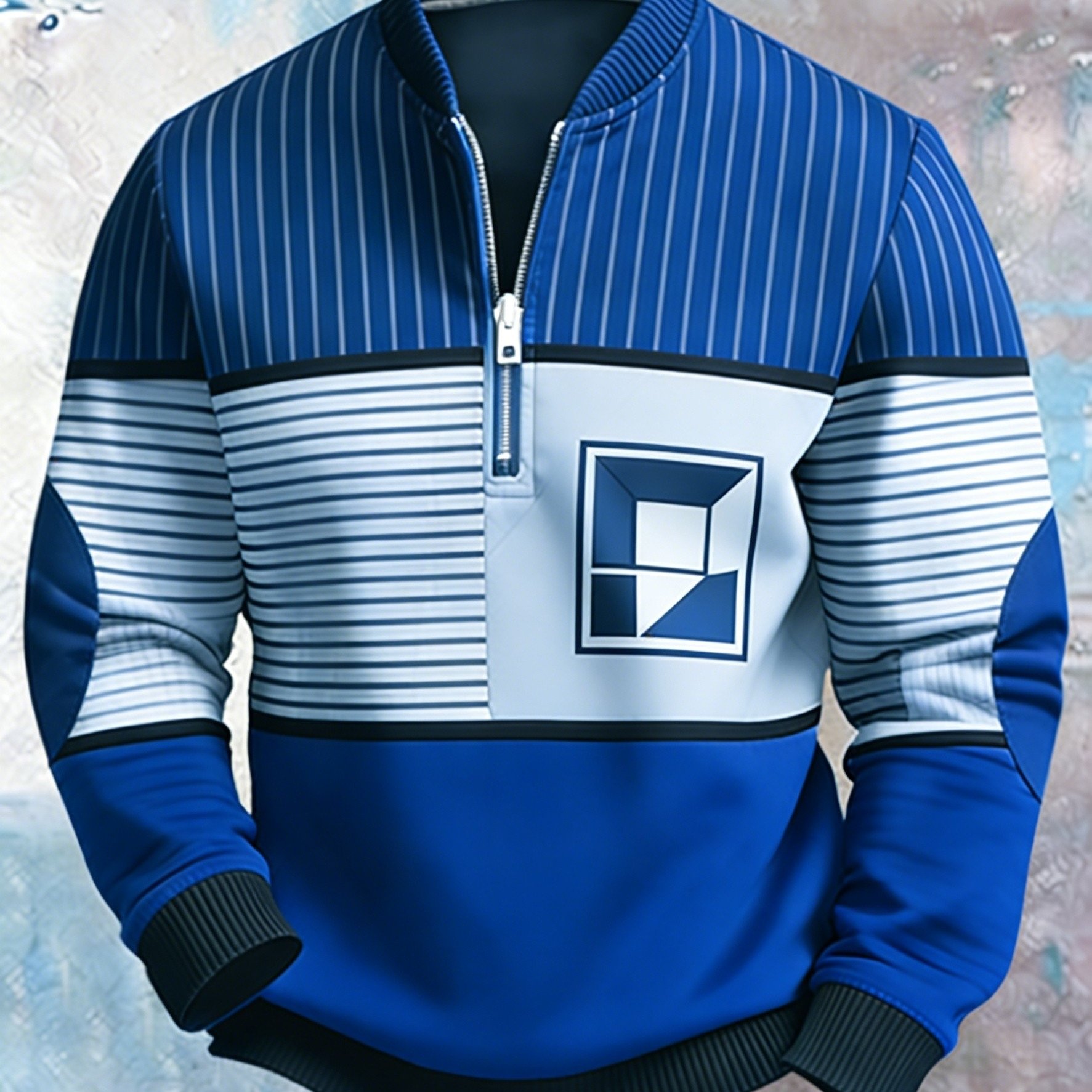 TEMU Men's Retro Half-zip Hoodie, Men's Long-sleeve Top, Featuring A - Print Design, Easy And Stylish, Perfect For Layering And Autumn, Suitable For