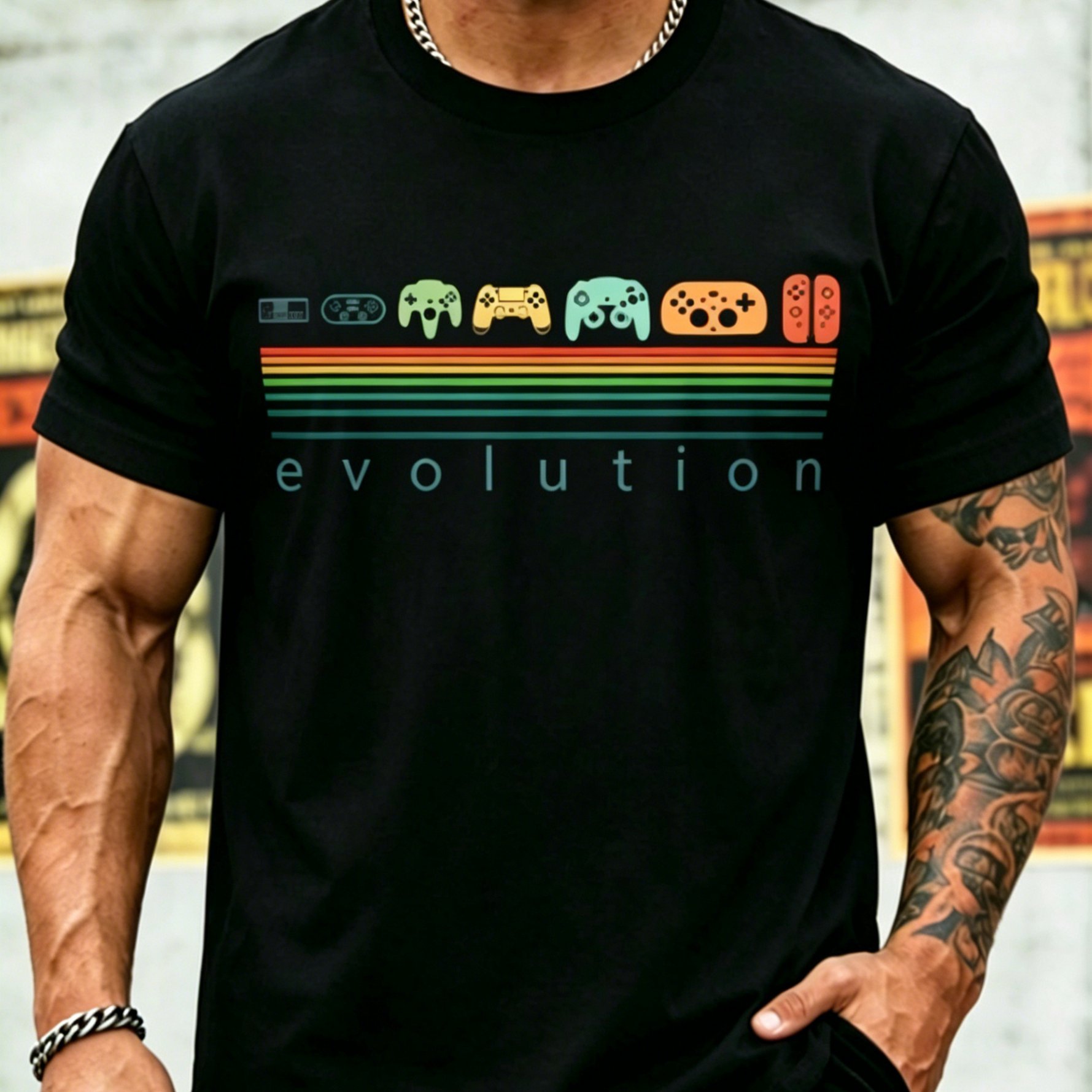TEMU Men' & Women' Retro Gaming T-shirt - Vintage Controller Suitable For , Slightly Stretchy Fabric, Round Neck Short Sleeve Casual Tee For Gamers,